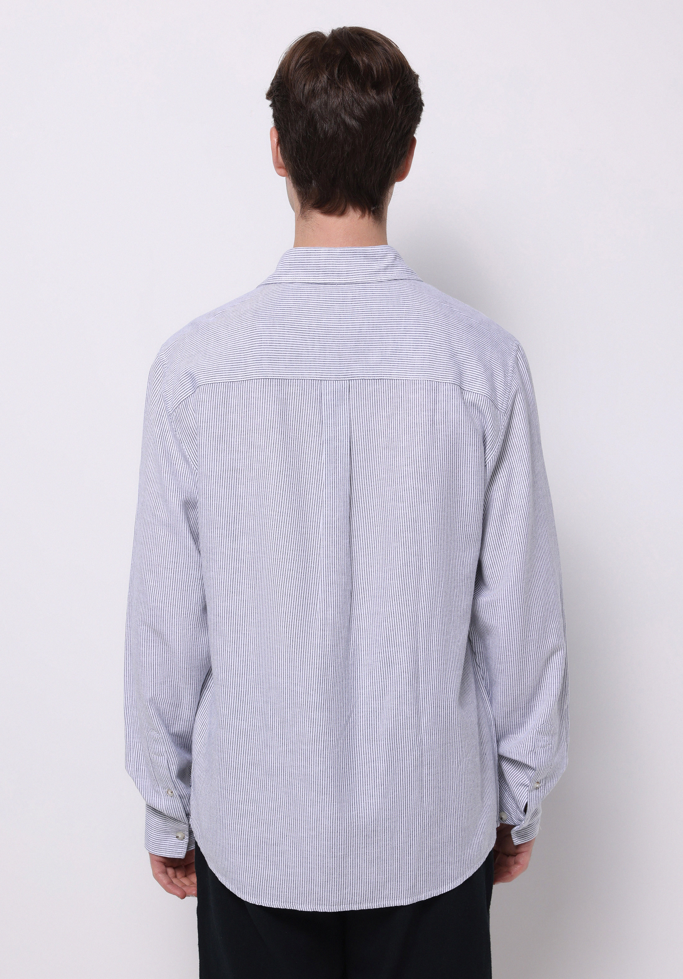 Regular Fit Shirt Neck Çizgili Erkek Lacivert Uzun Kol Gömlek