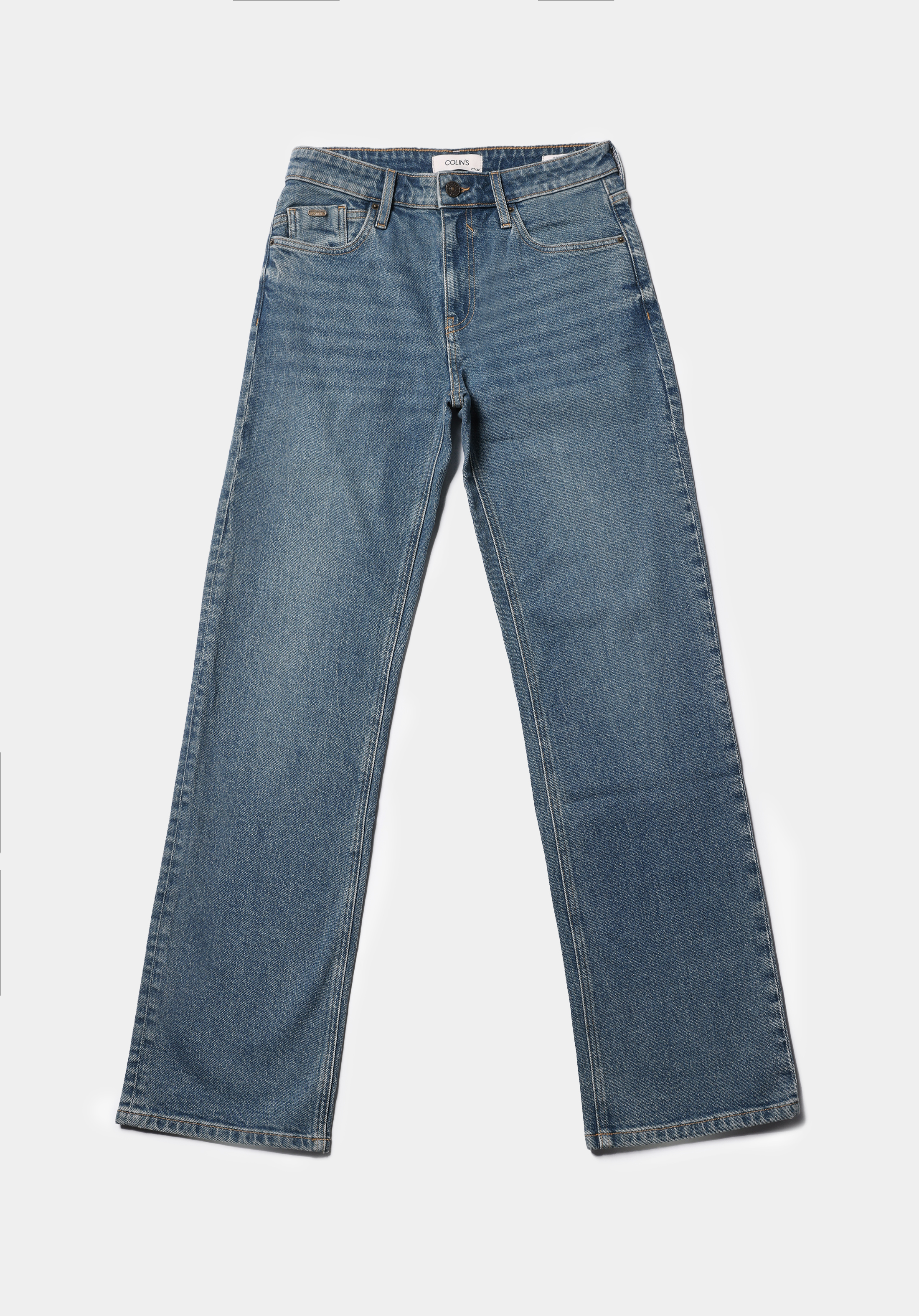 Straight Fit Orta Bel Tam Boy Paça Kadın İndigo Jean Pantolon