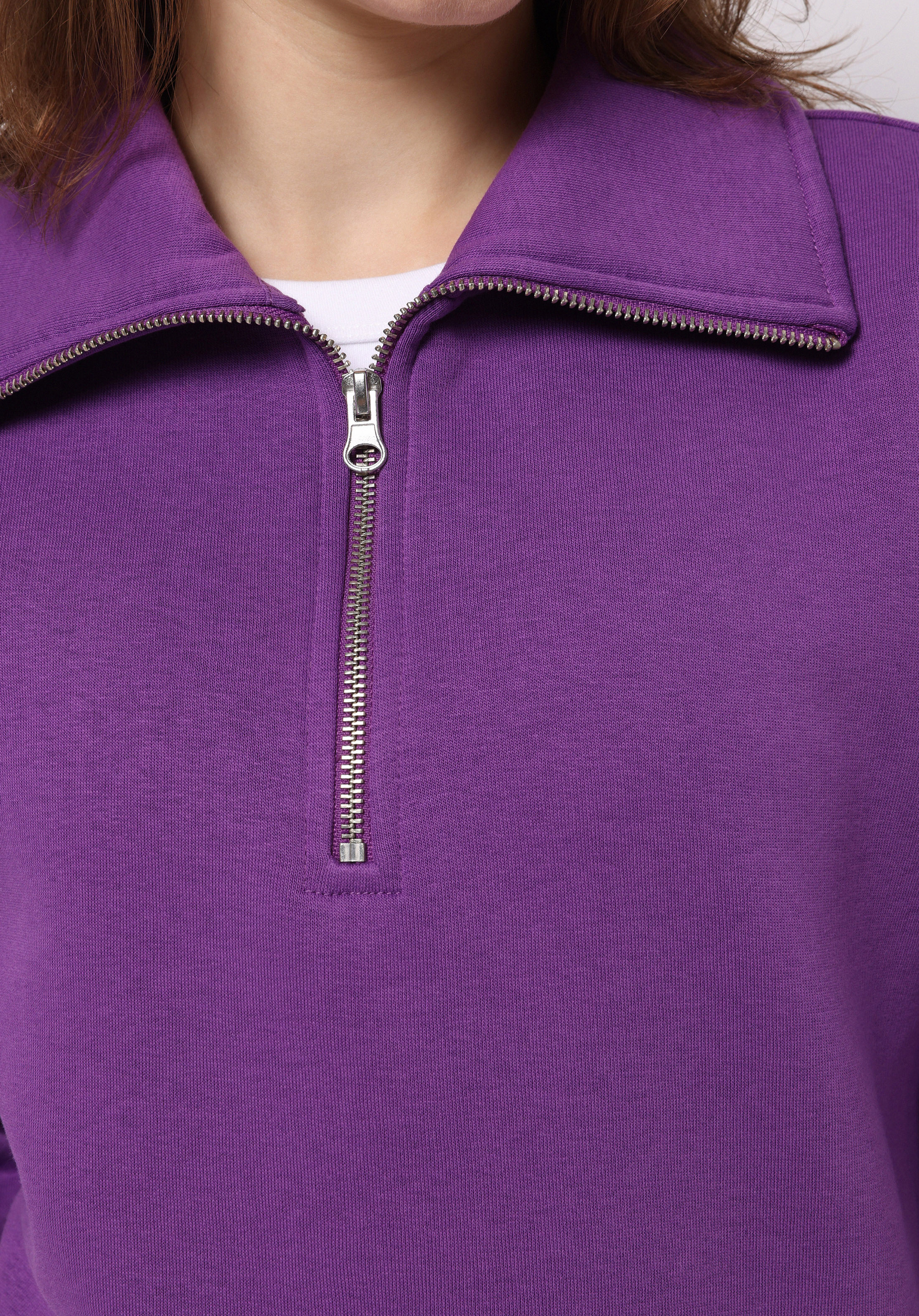 Regular Fit Fermuarlı Nakışlı Kadın Mor Sweatshirt