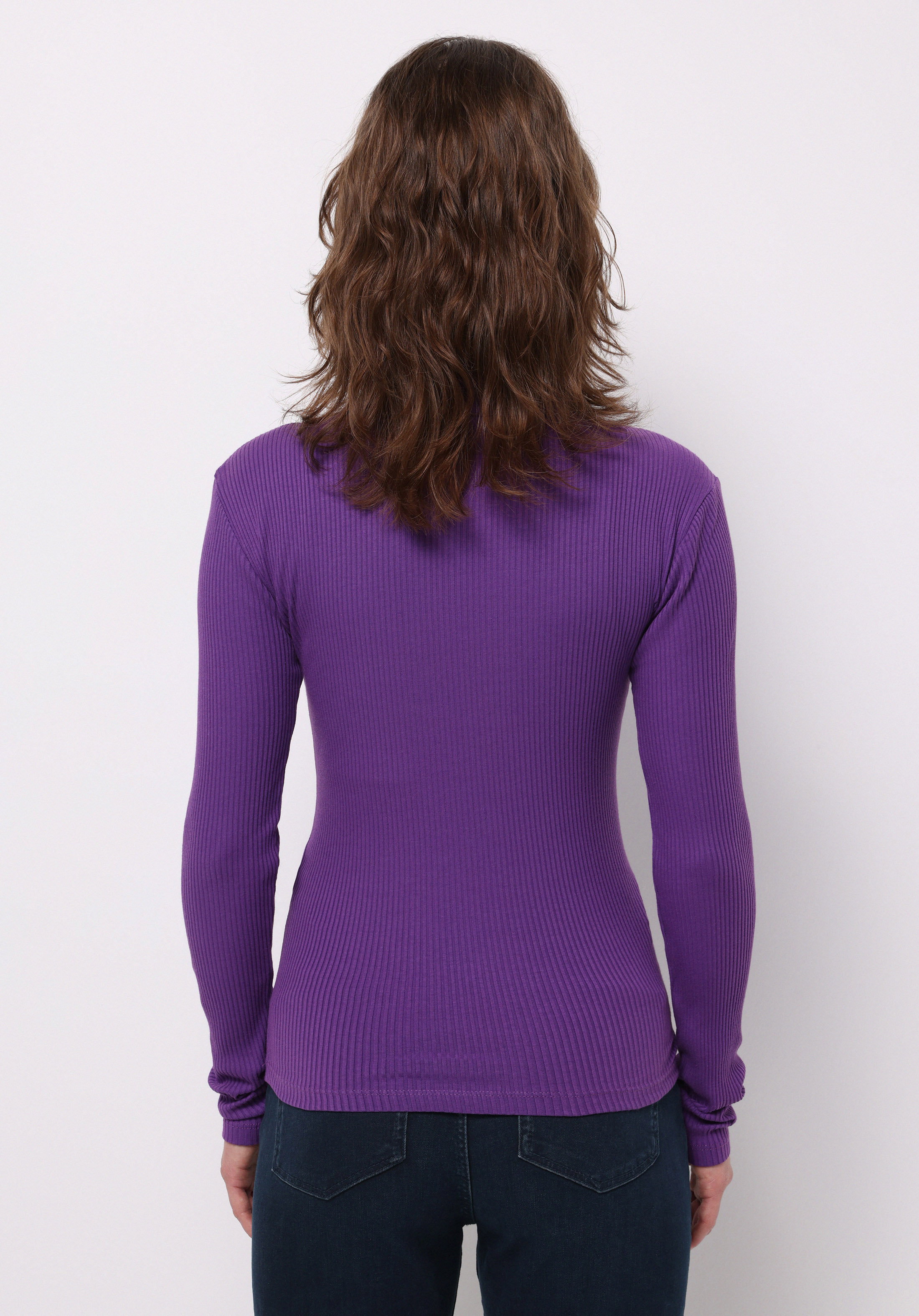 Slim Fit Yarım Balıkçı Yaka Düz Kadın Mor Tişört