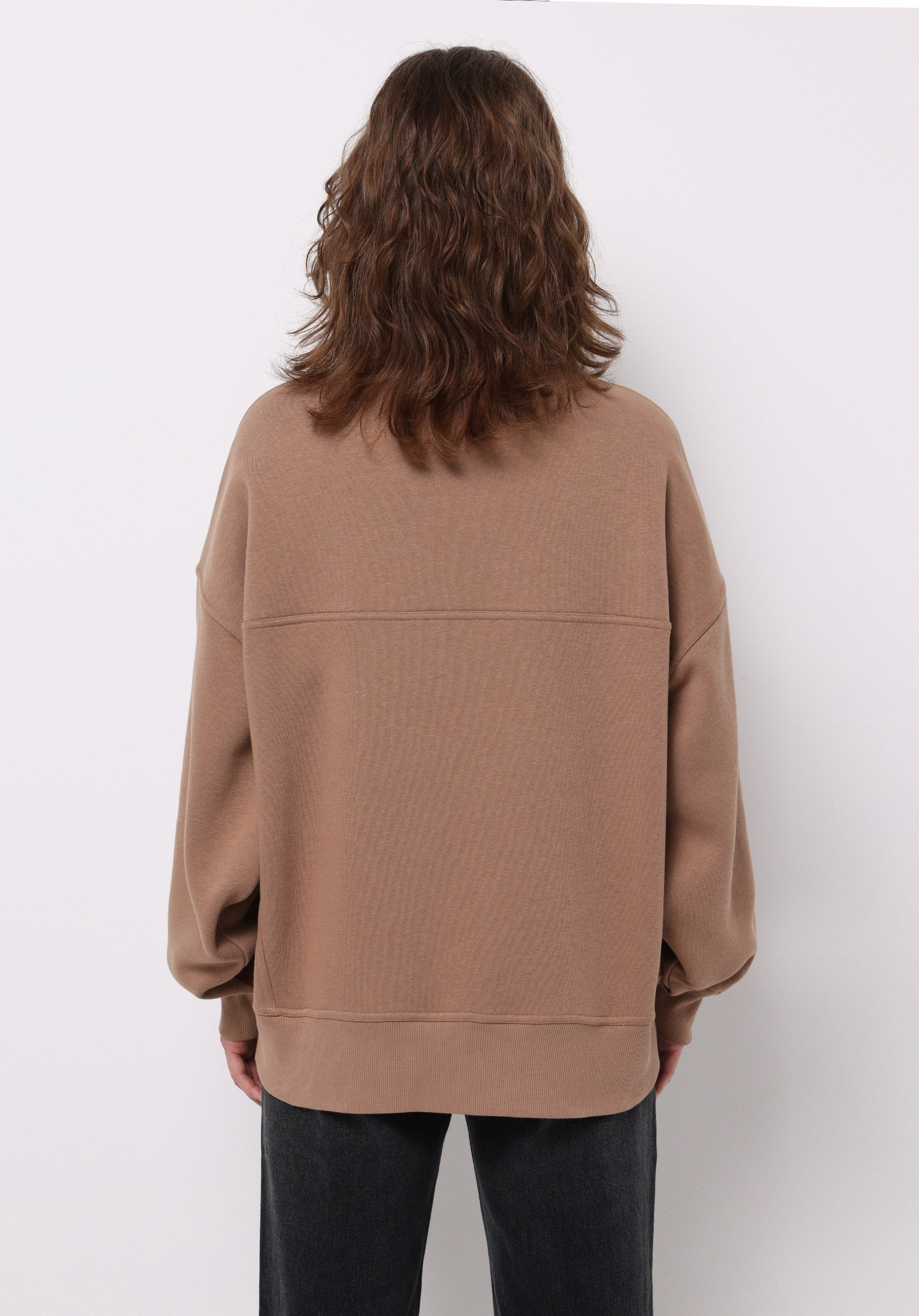 Relax Fit Dik Yaka Düz Kadın Bej Sweatshirt