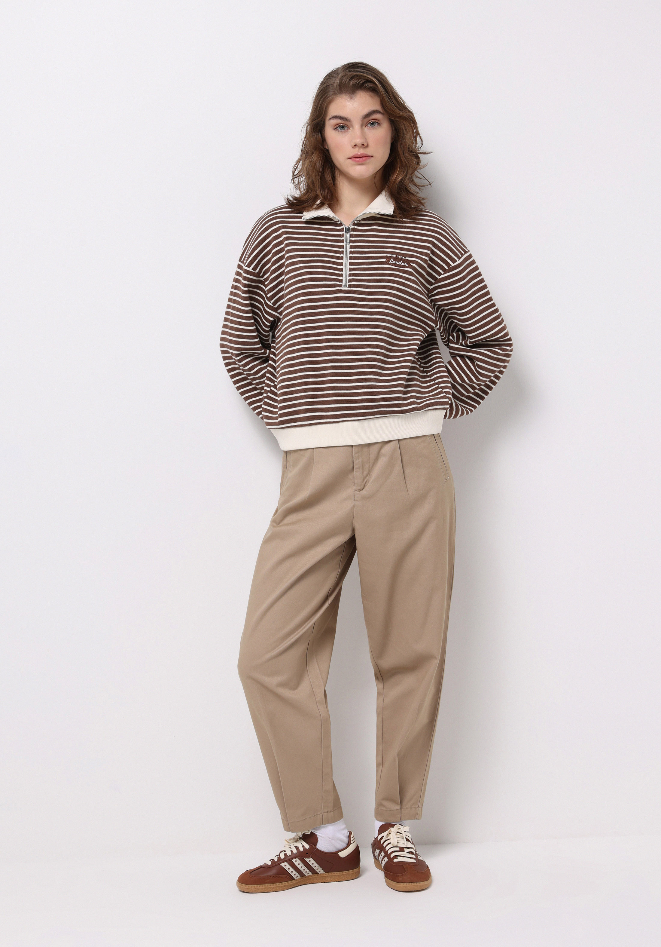 Regular Fit Yüksel Bel Düz Paça Kadın Bej  Pantolon