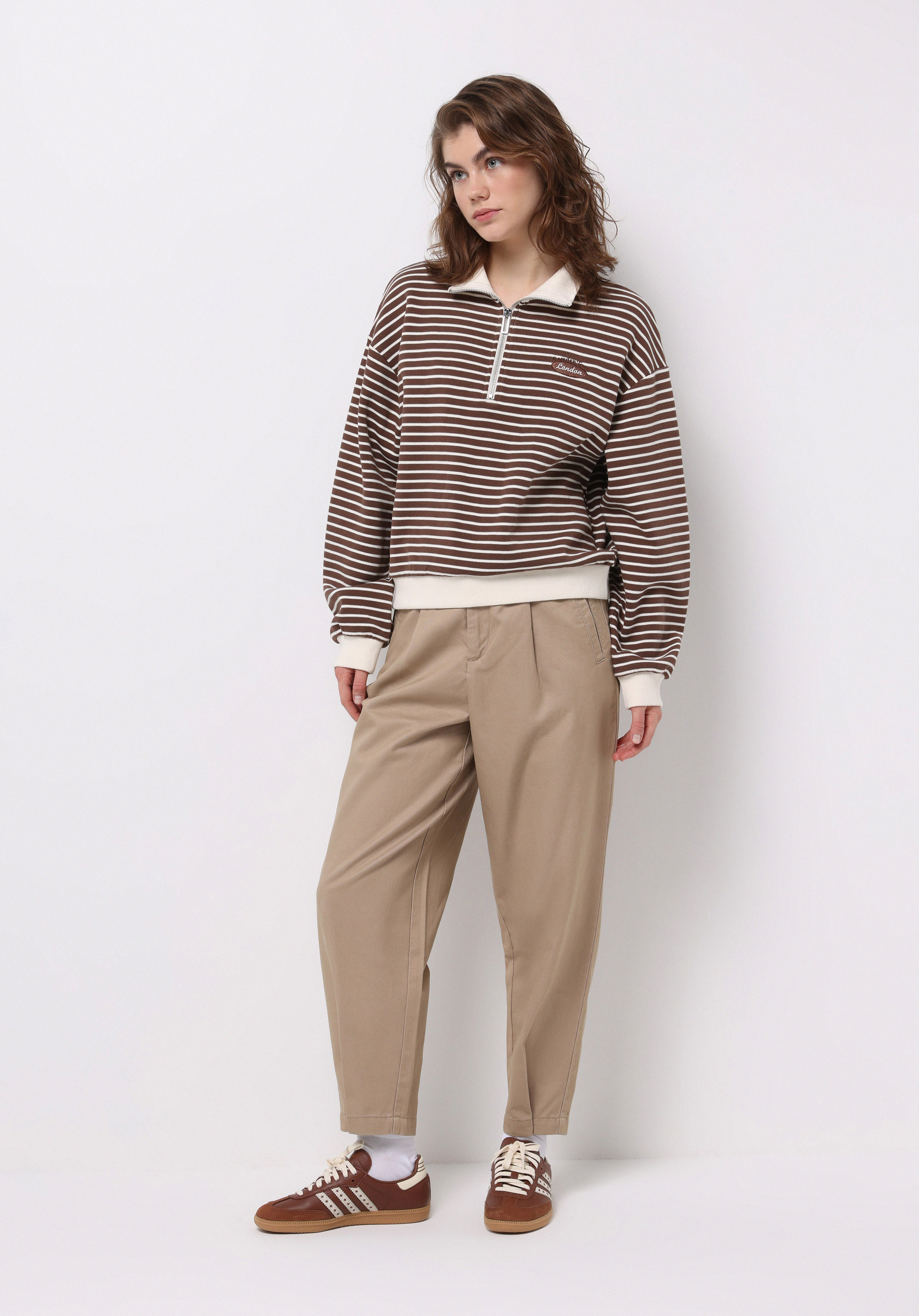 Regular Fit Yüksel Bel Düz Paça Kadın Bej  Pantolon