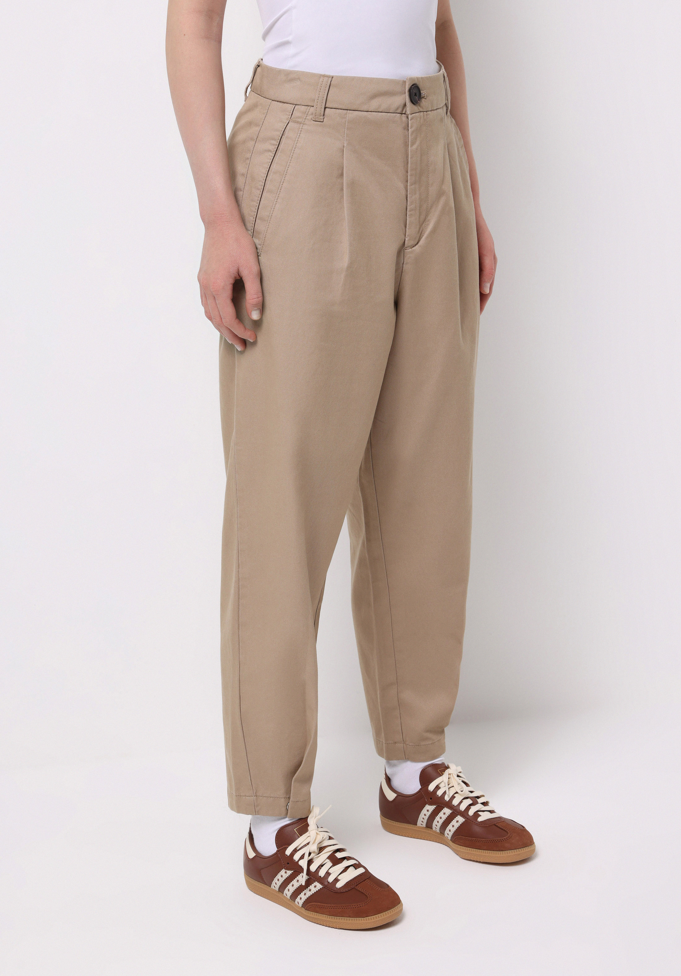 Regular Fit Yüksel Bel Düz Paça Kadın Bej  Pantolon