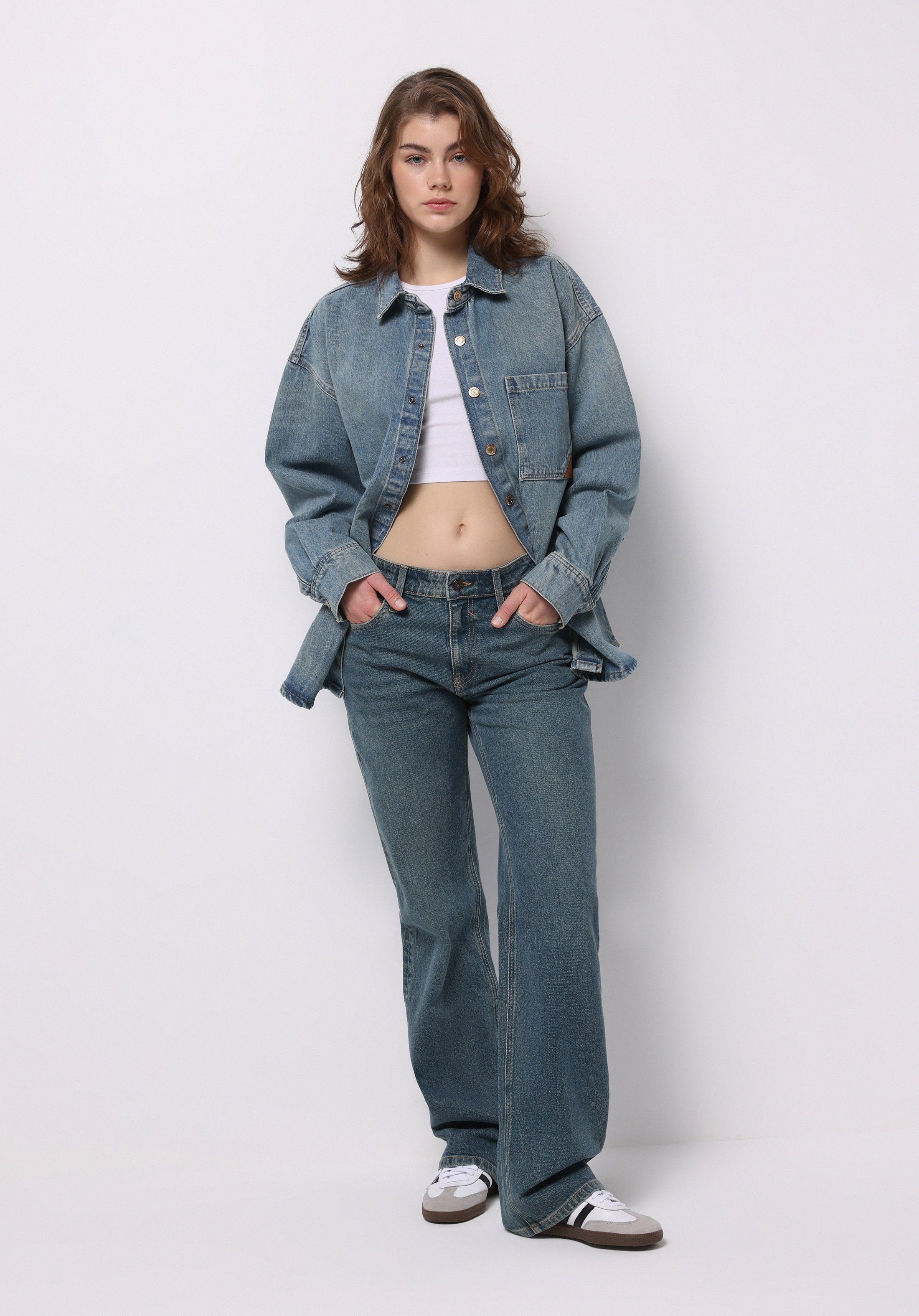 Straight Fit Orta Bel Tam Boy Paça Kadın İndigo Jean Pantolon