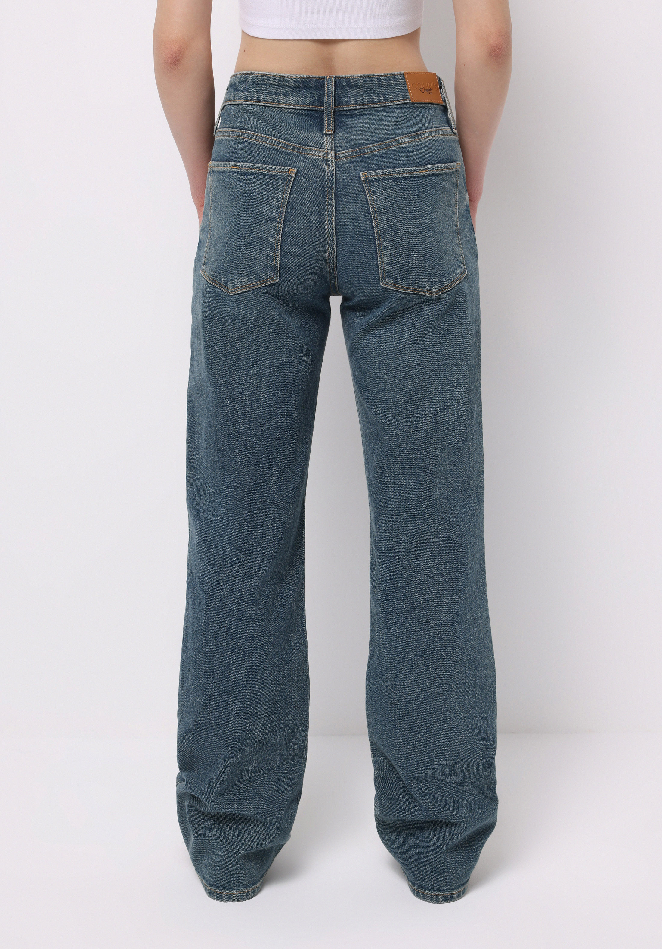 Straight Fit Orta Bel Tam Boy Paça Kadın İndigo Jean Pantolon