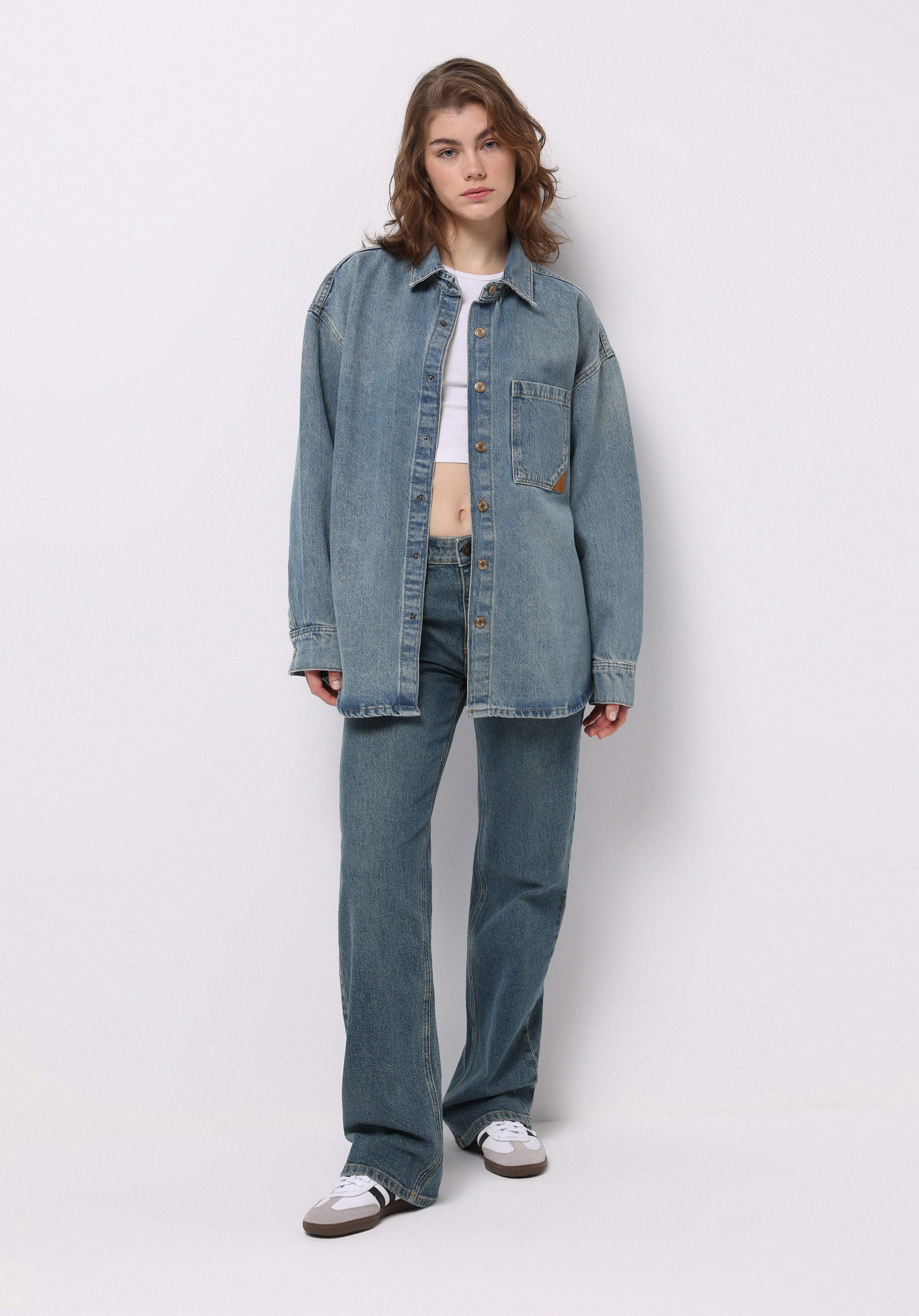 Straight Fit Orta Bel Tam Boy Paça Kadın İndigo Jean Pantolon