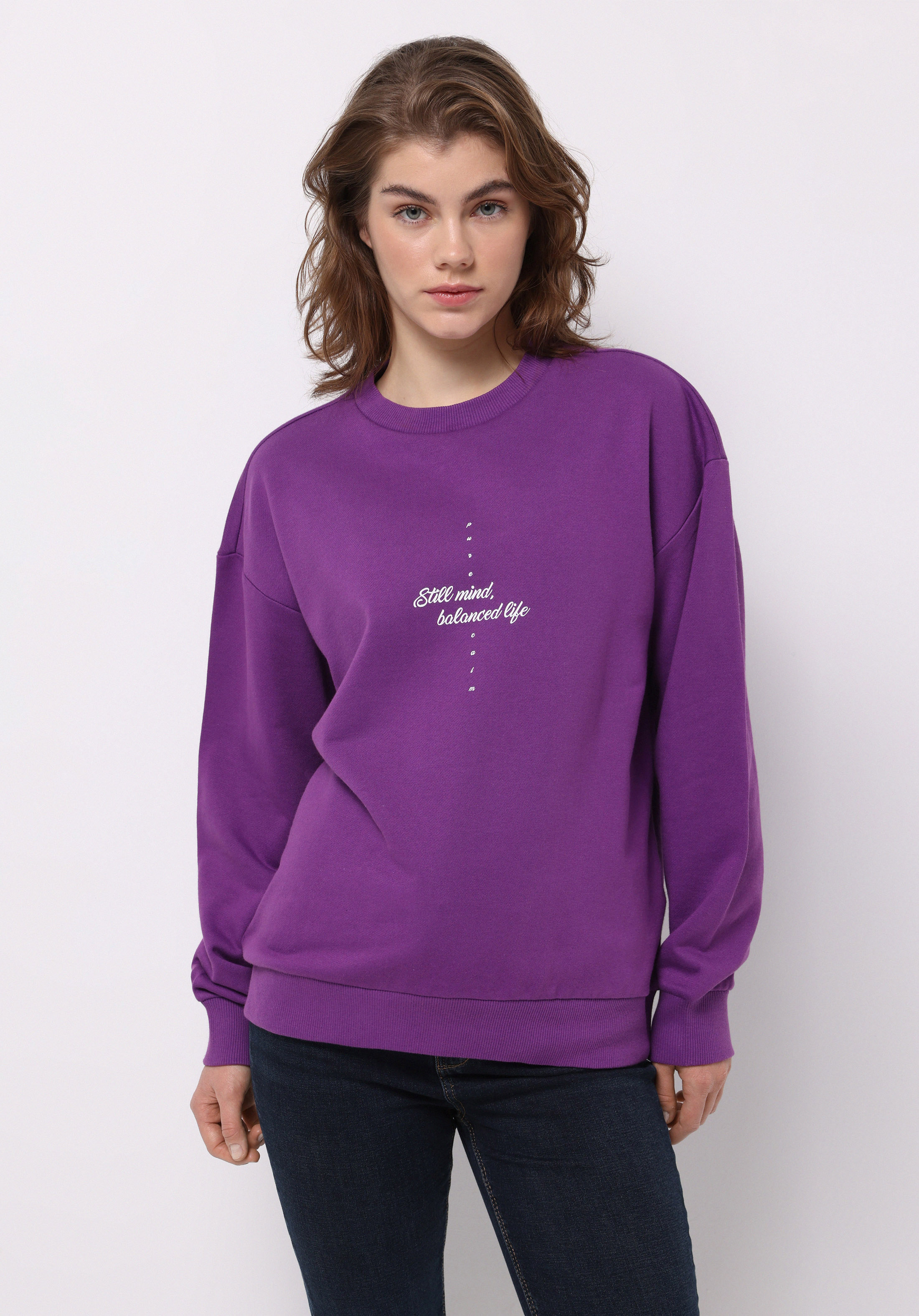 Regular Fit Yuvarlak Yaka Baskılı Kadın Mor Sweatshirt
