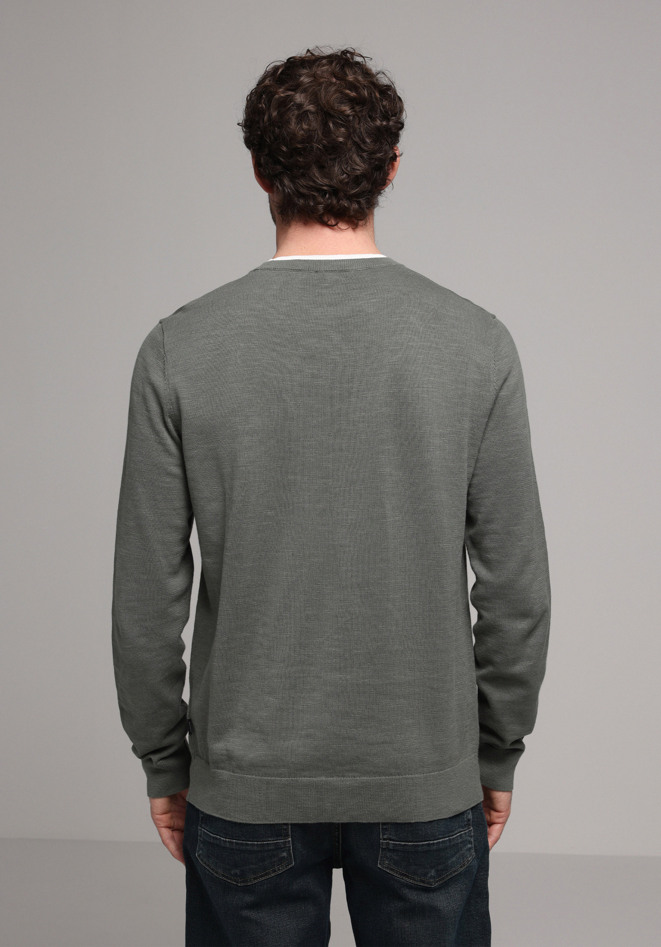 Regular Fit Yuvarlak Yaka Jakarlı Erkek Yeşil Kazak