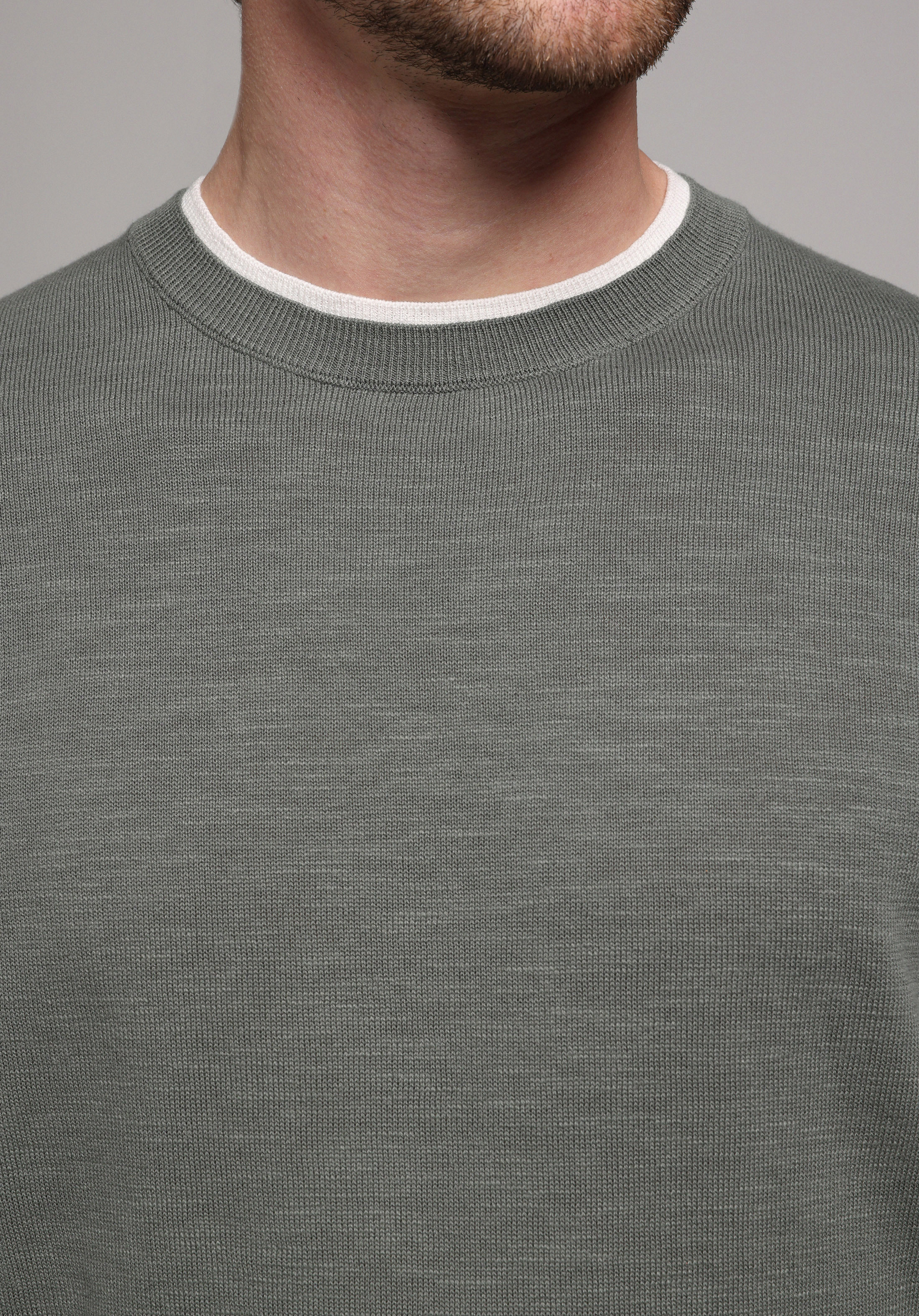 Regular Fit Yuvarlak Yaka Jakarlı Erkek Yeşil Kazak