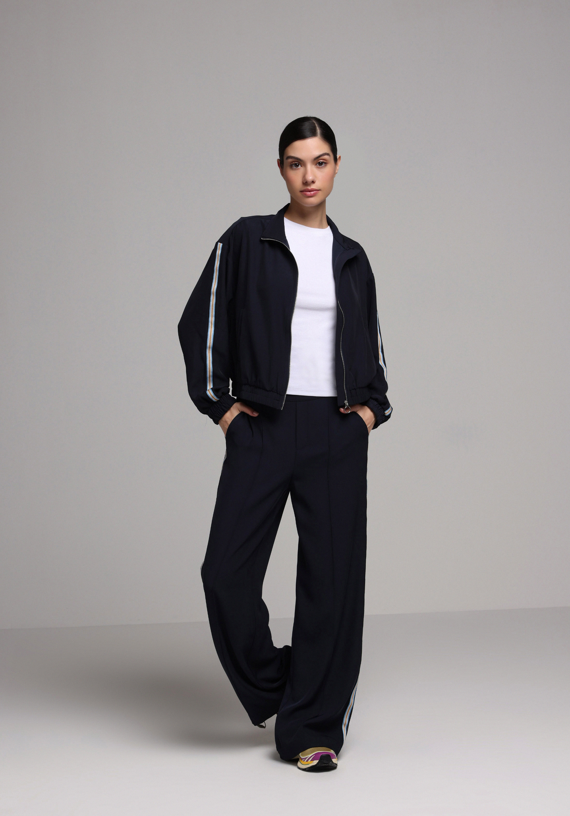 Regular Fit Yüksel Bel Geniş Paça Kadın Lacivert  Pantolon