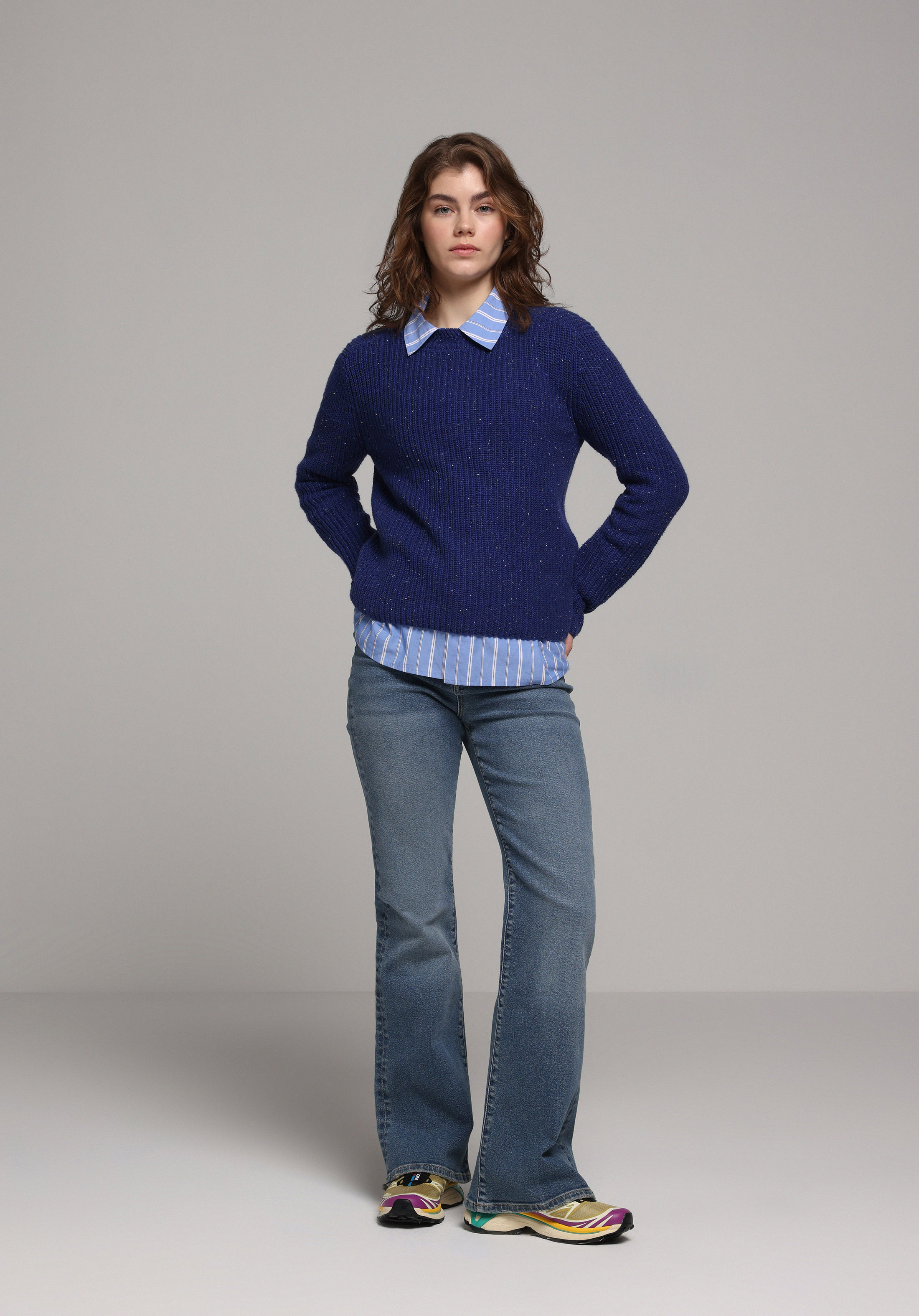 Regular Fit Yuvarlak Yaka Düz Kadın Mavi Kazak