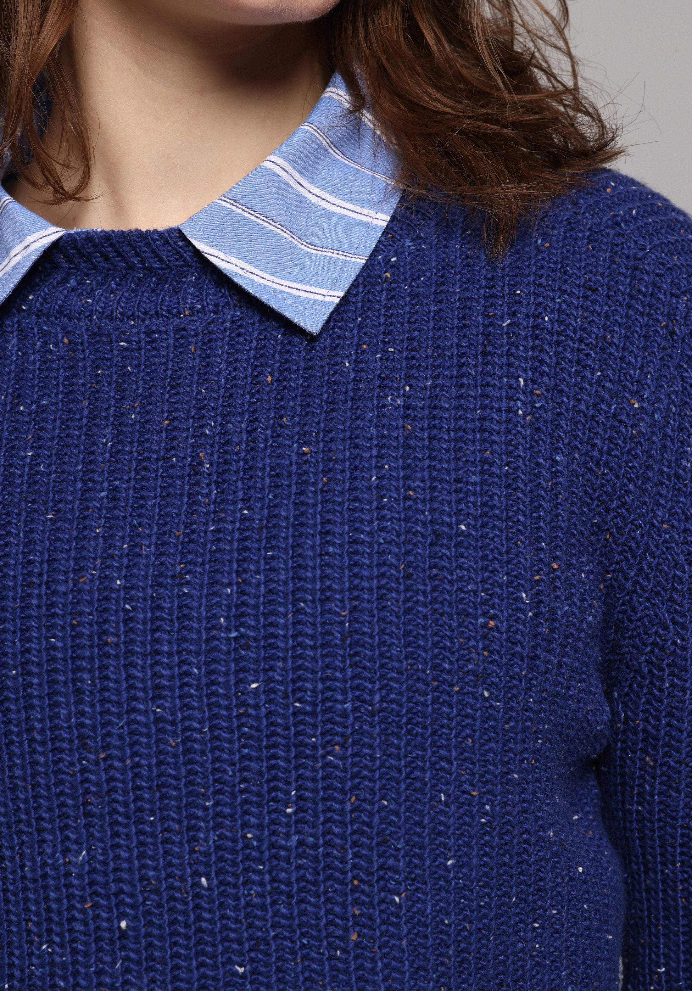 Regular Fit Yuvarlak Yaka Düz Kadın Mavi Kazak