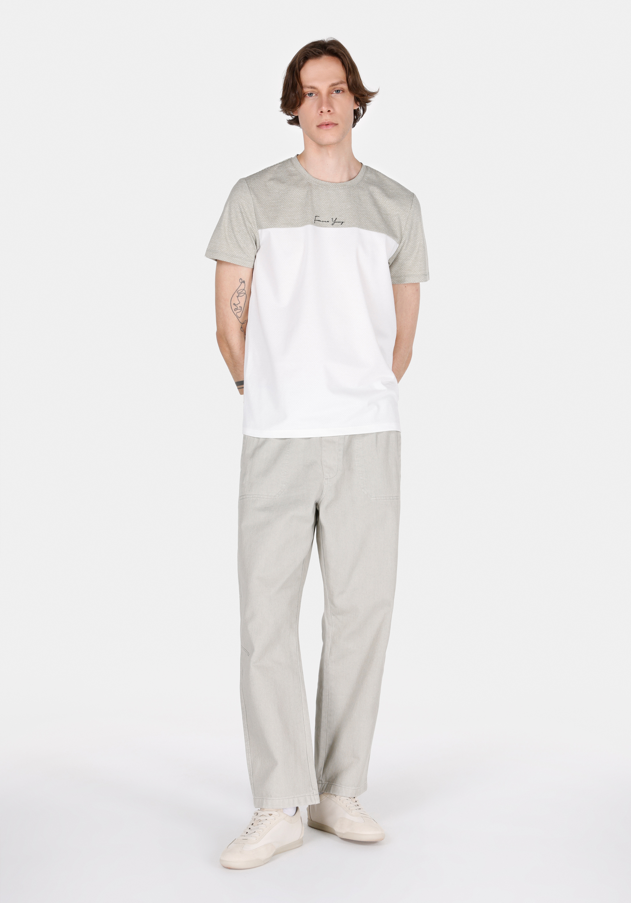 Regular Fit Yuvarlak Yaka Jakarlı Erkek Yeşil Kısa Kol Tişört