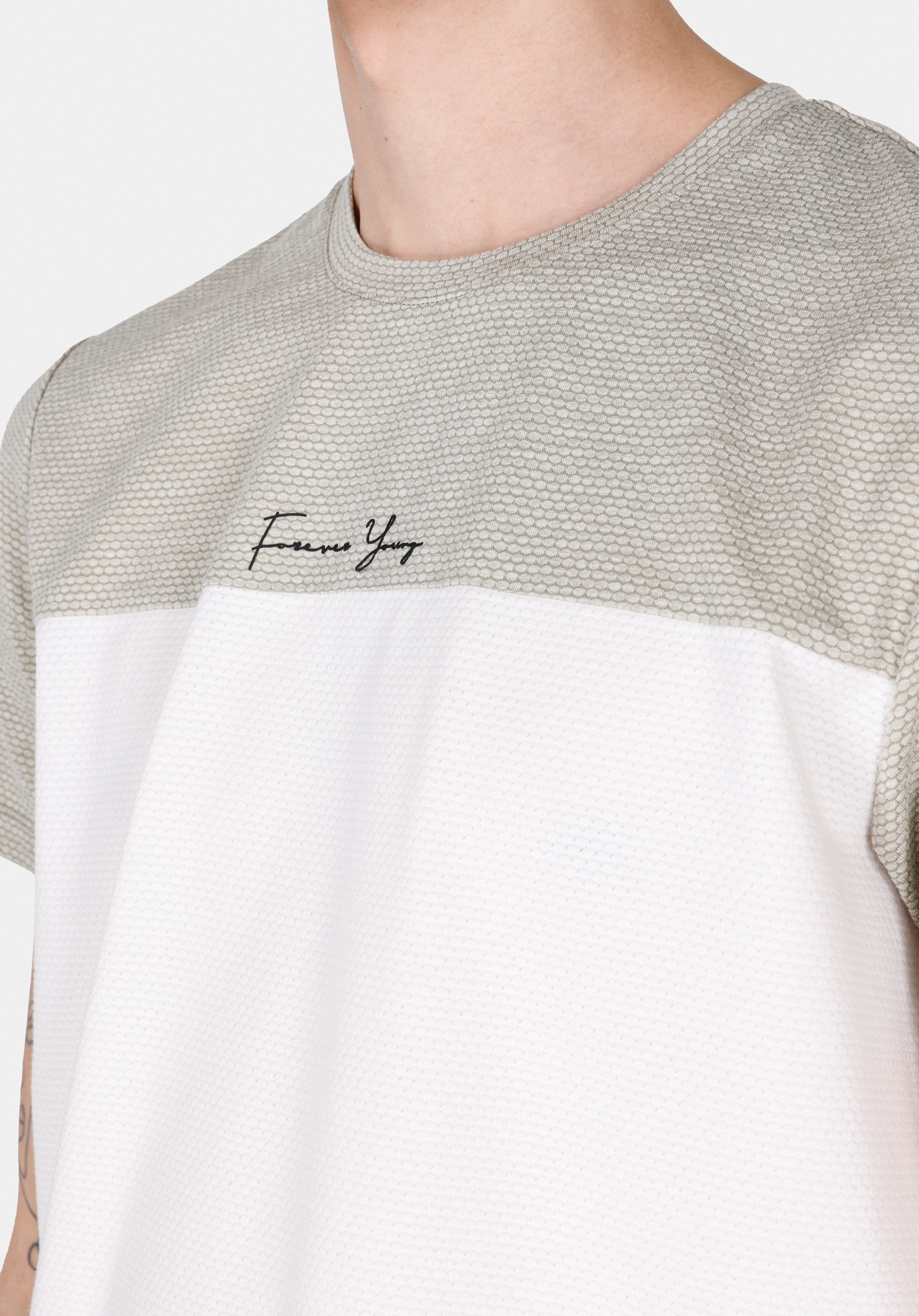 Regular Fit Yuvarlak Yaka Jakarlı Erkek Yeşil Kısa Kol Tişört