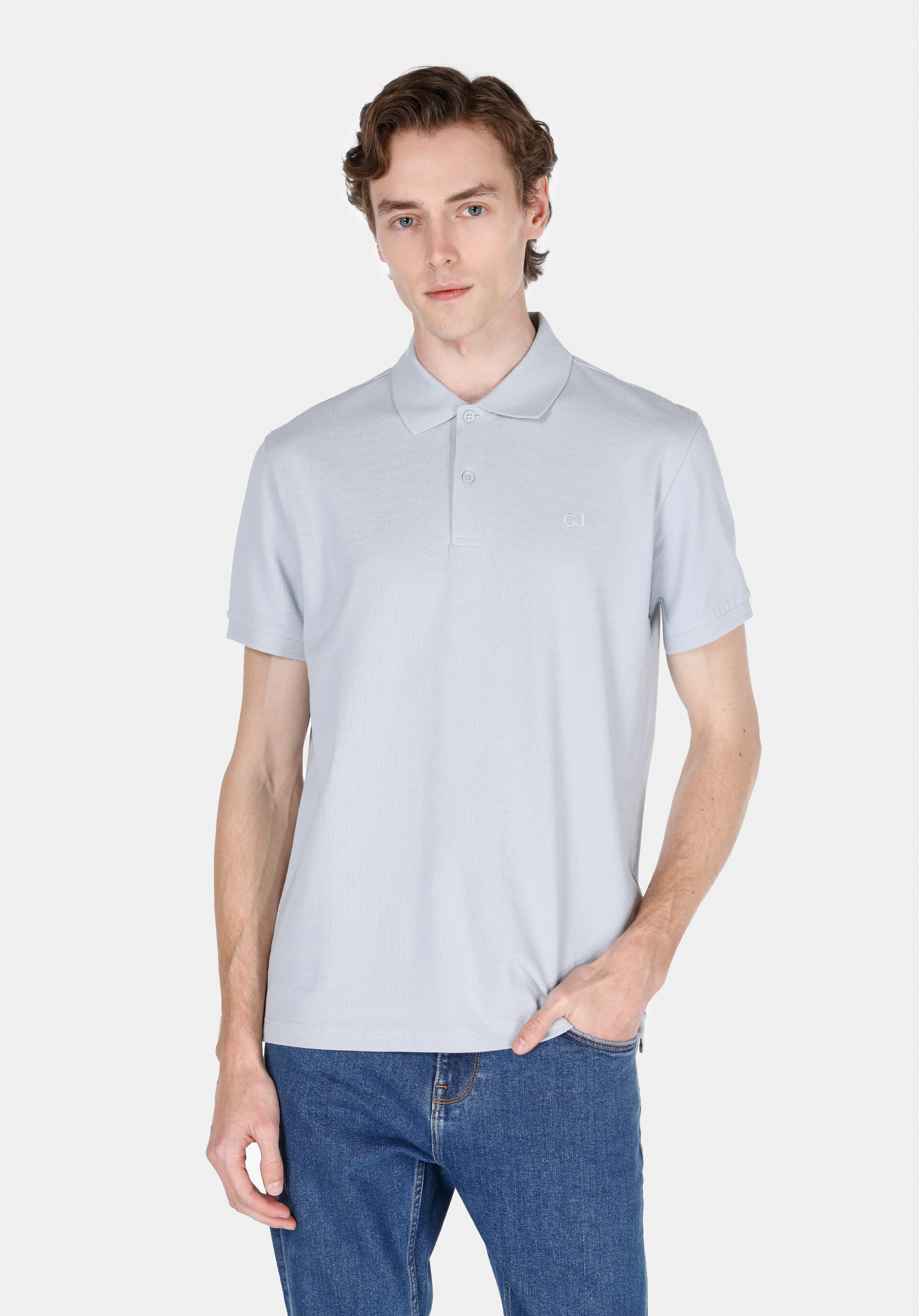 Regular Fit Polo Yaka Düz Erkek Mavi Kısa Kol Tişört