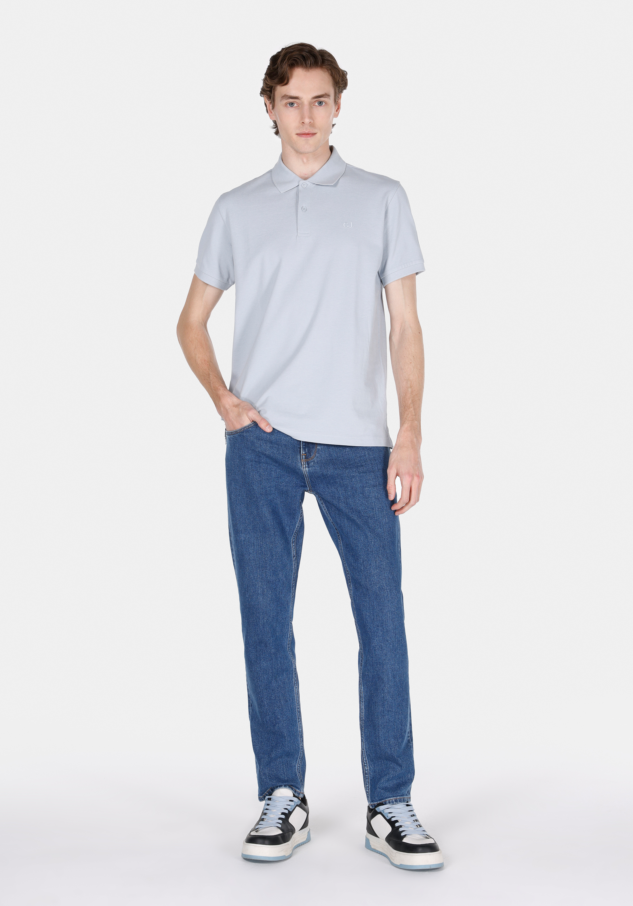 Regular Fit Polo Yaka Düz Erkek Mavi Kısa Kol Tişört