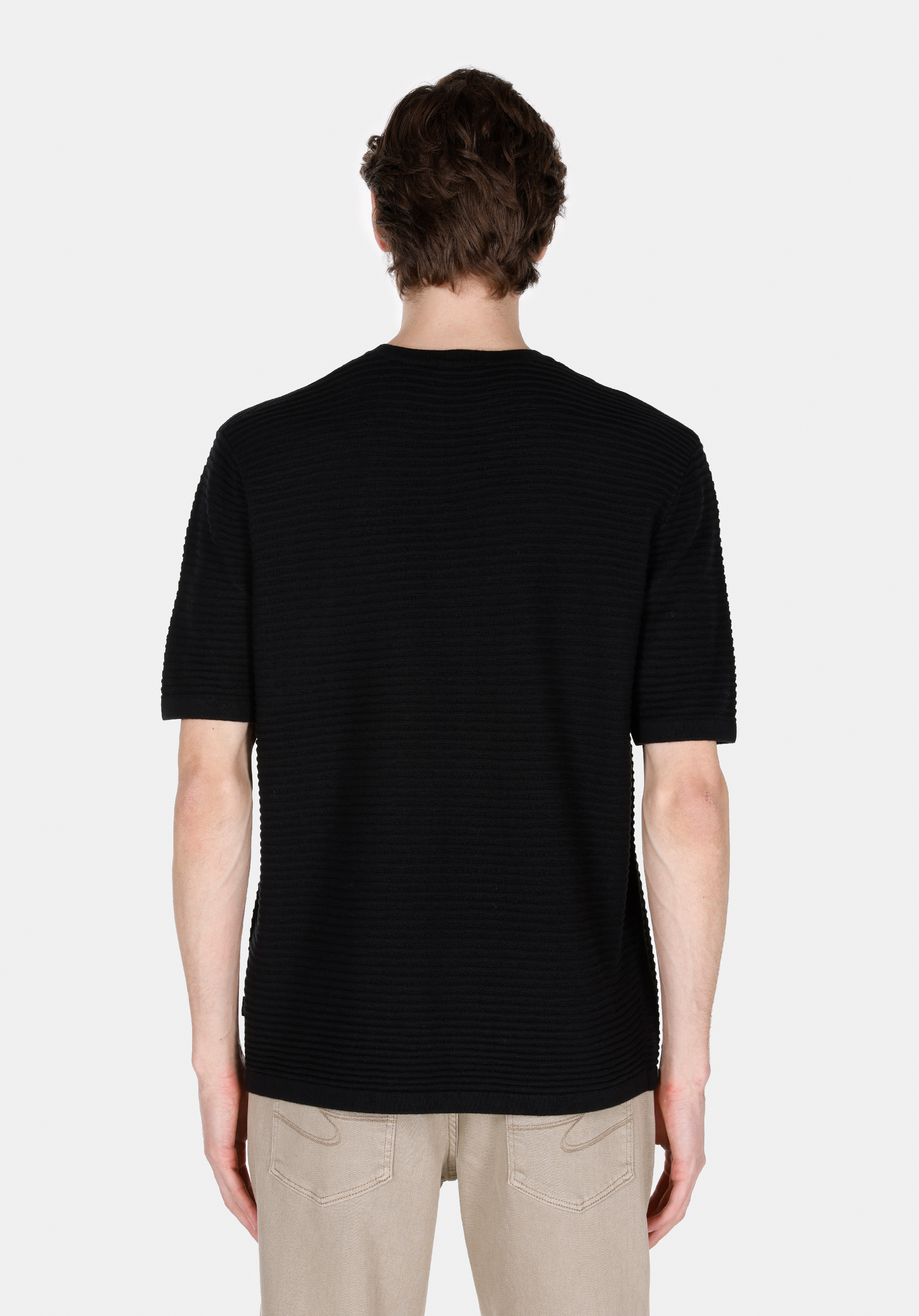 Comfort Fit Yuvarlak Yaka  Erkek Siyah Kısa Kol Kazak