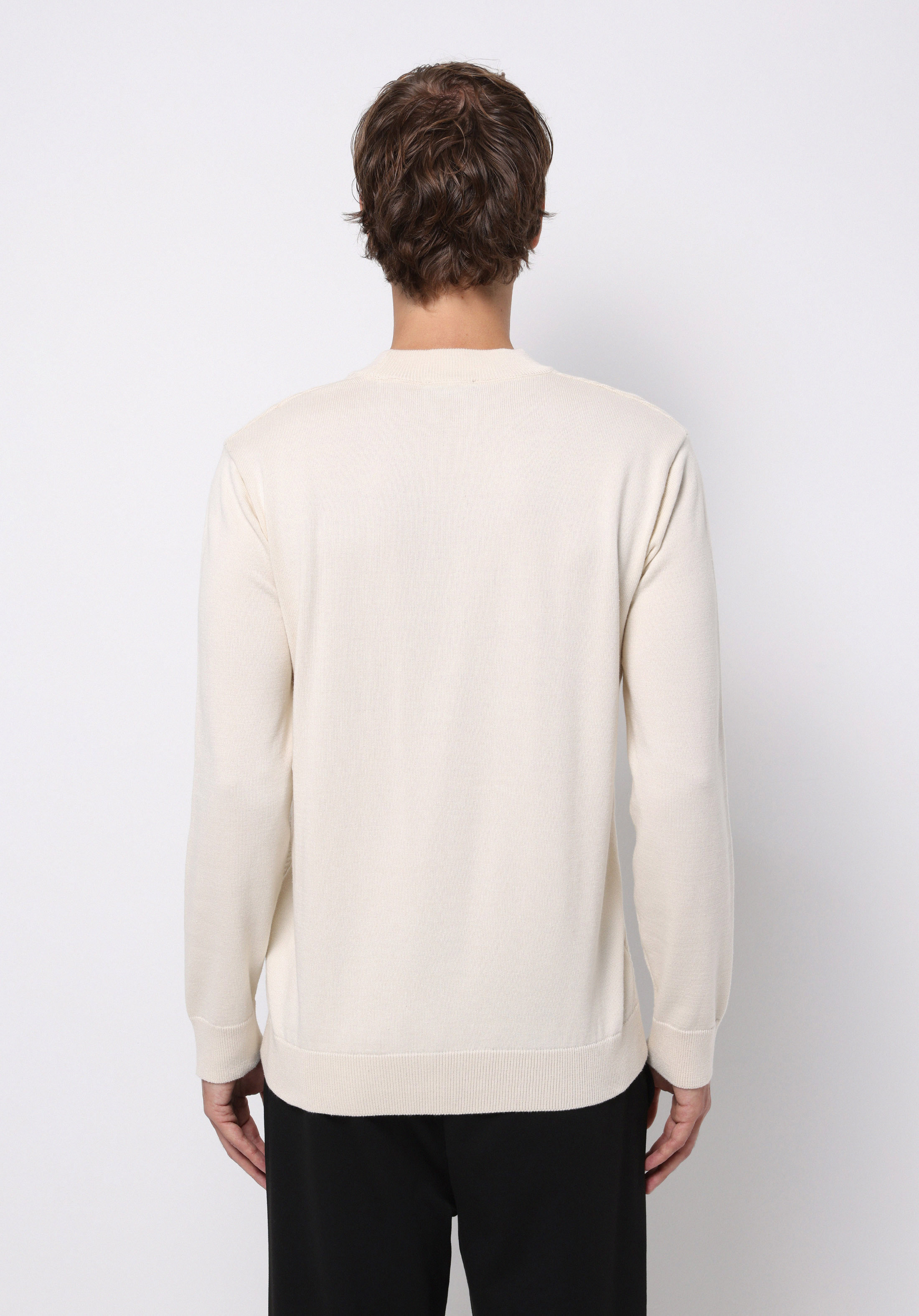 Regular Fit Yuvarlak Yaka Jakarlı Erkek Ekru Kazak