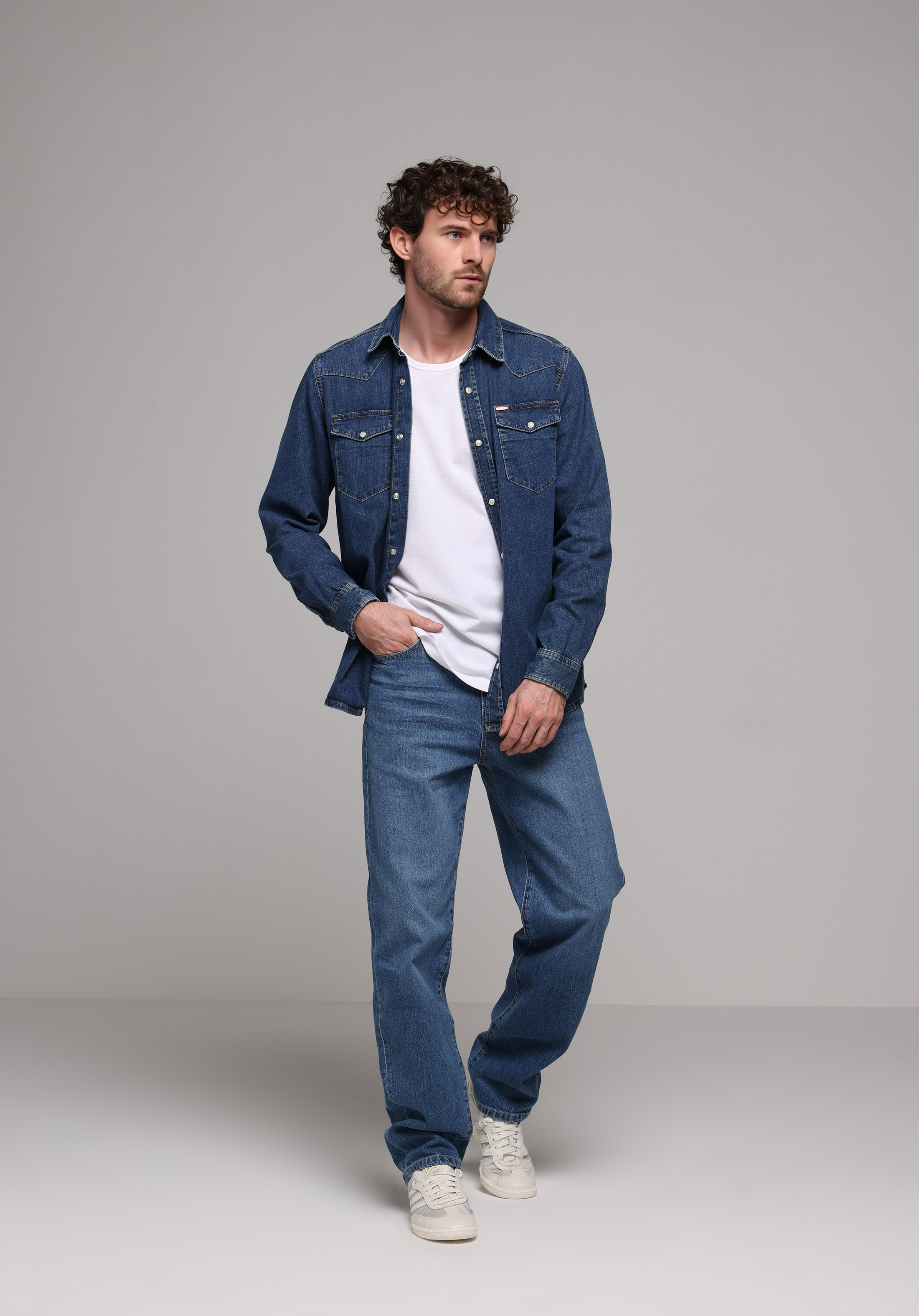 Regular Fit Klasik Yaka Düz Erkek Mavi Uzun Kol Gömlek