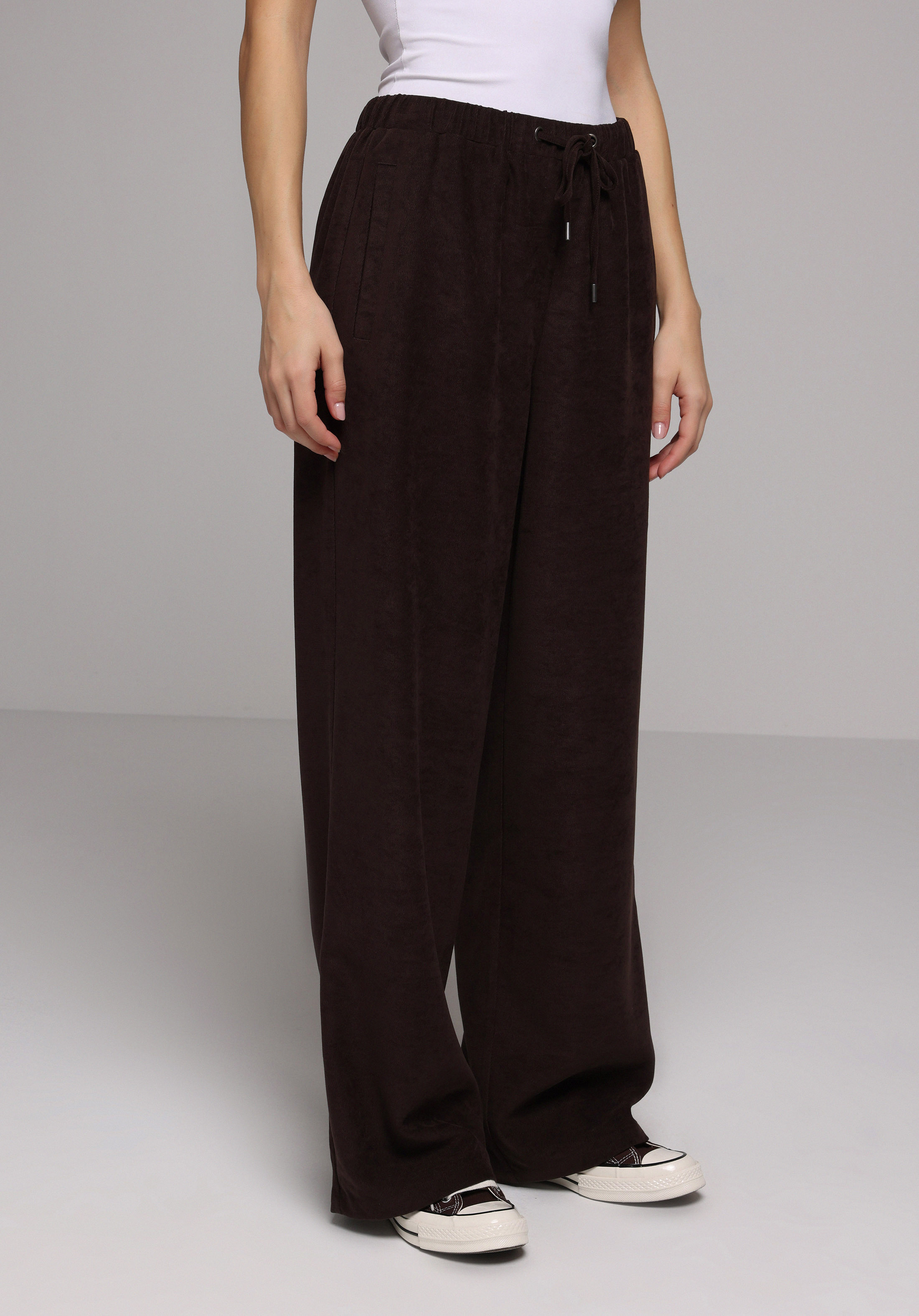 Regular Fıt Yüksel Bel Geniş Paça Kadın Kahverengi  Pantolon