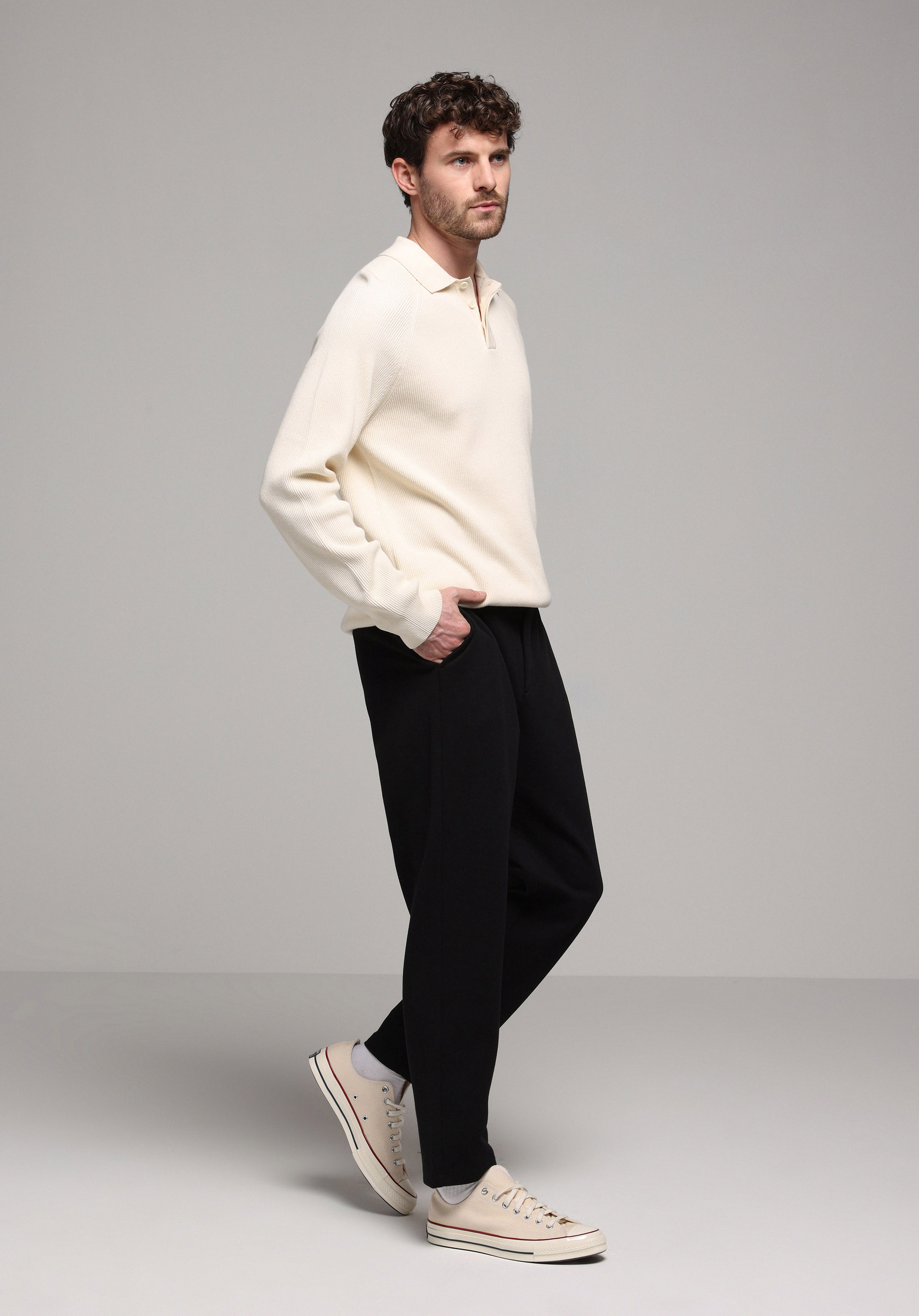 Regular Fit Orta Bel Düz Paça Erkek Siyah  Pantolon