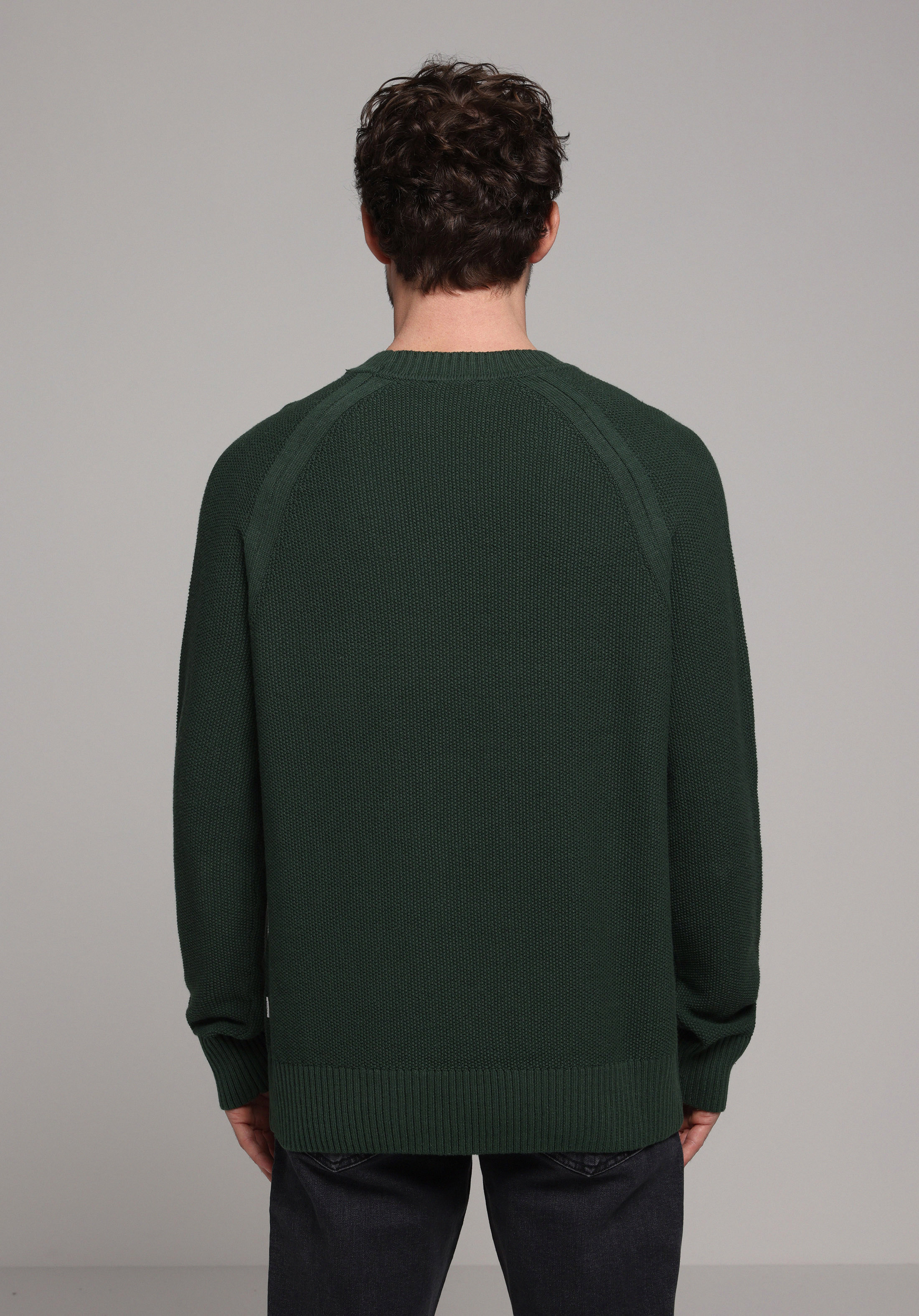 Regular Fit Yuvarlak Yaka Jakarlı Erkek Yeşil Kazak