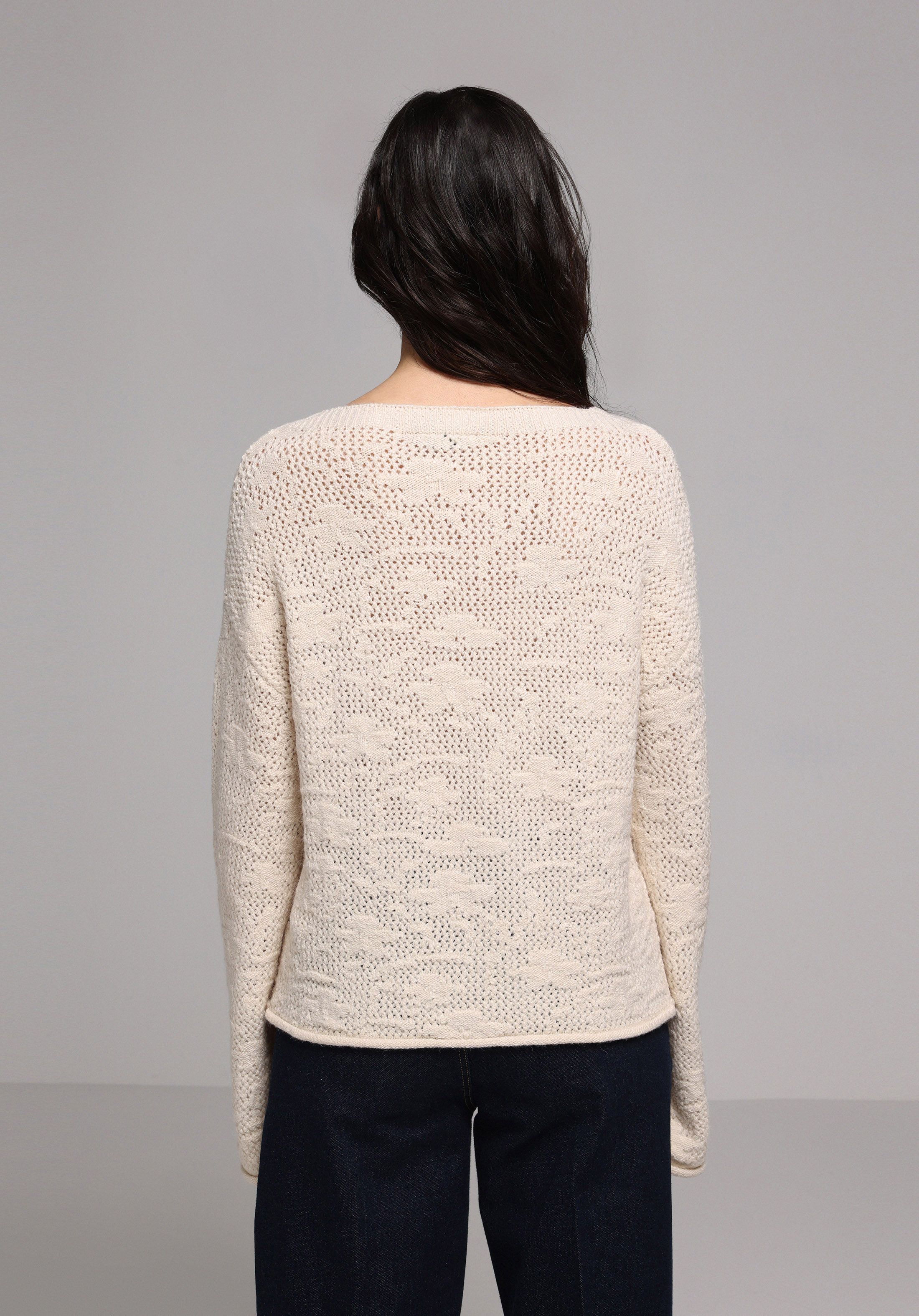 Regular Fit Yuvarlak Yaka Düz Kadın Ekru Kazak