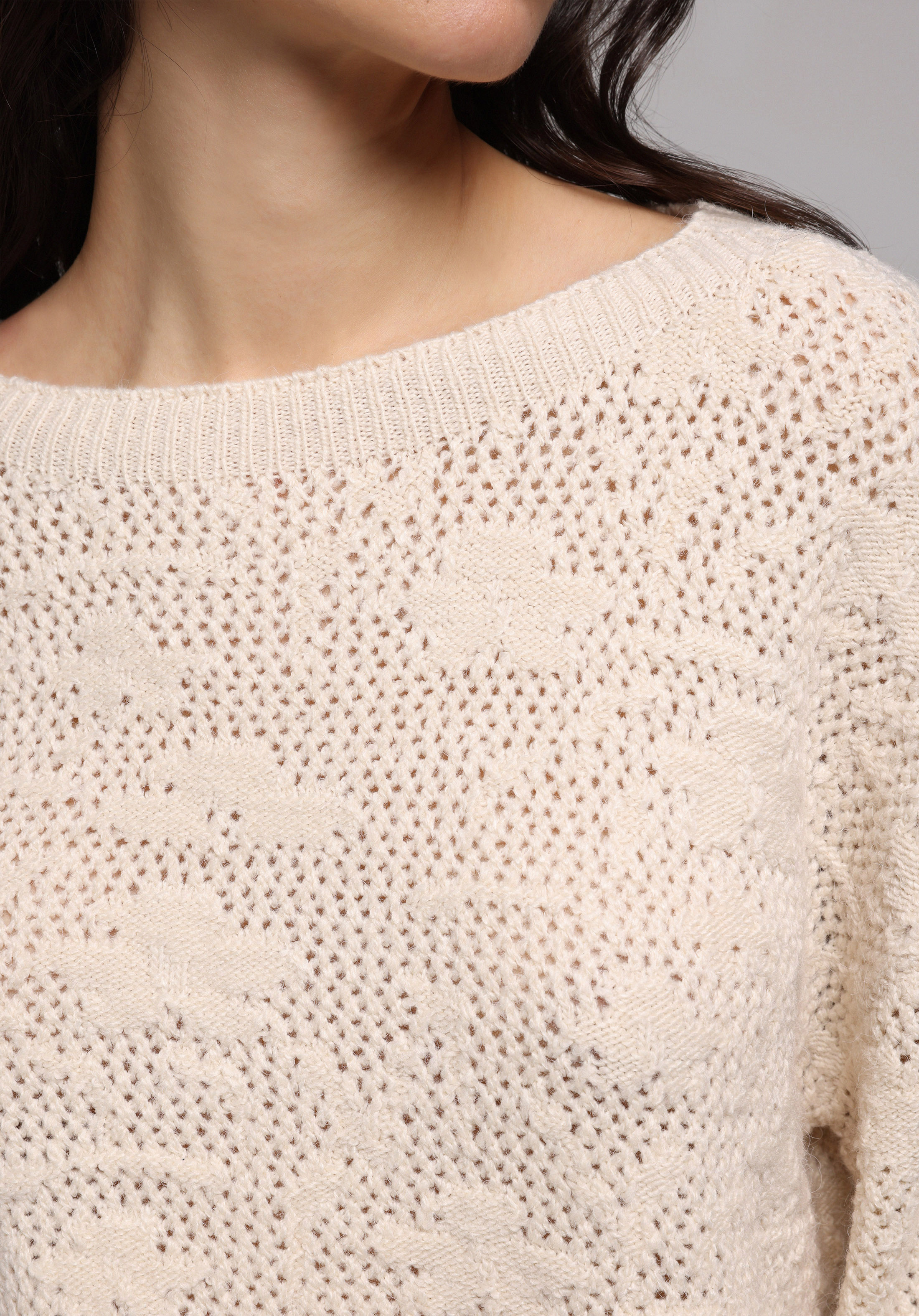 Regular Fit Yuvarlak Yaka Düz Kadın Ekru Kazak