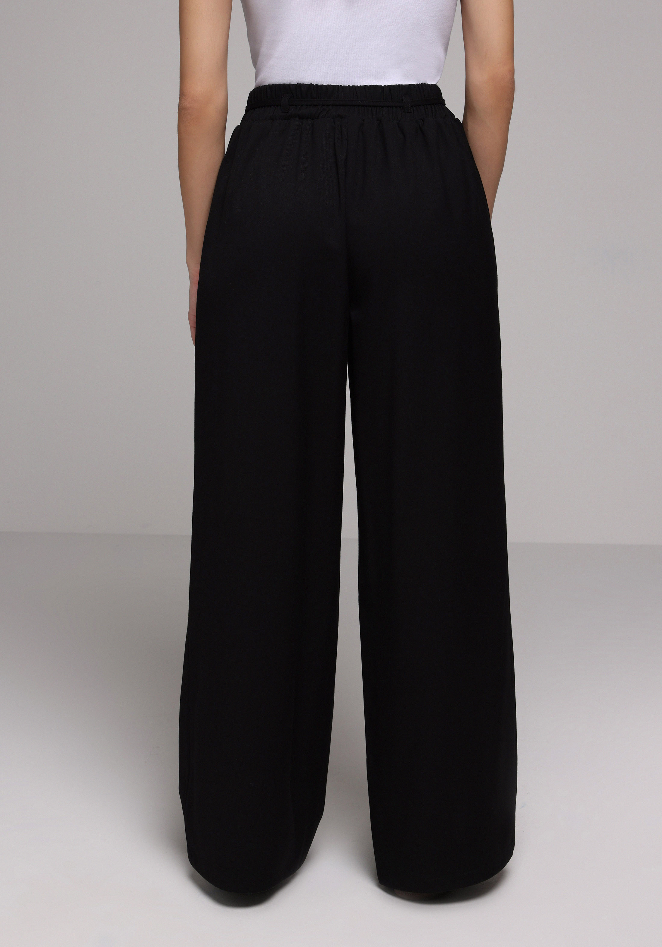 Regular Fit Yüksel Bel Geniş Paça Kadın Siyah  Pantolon