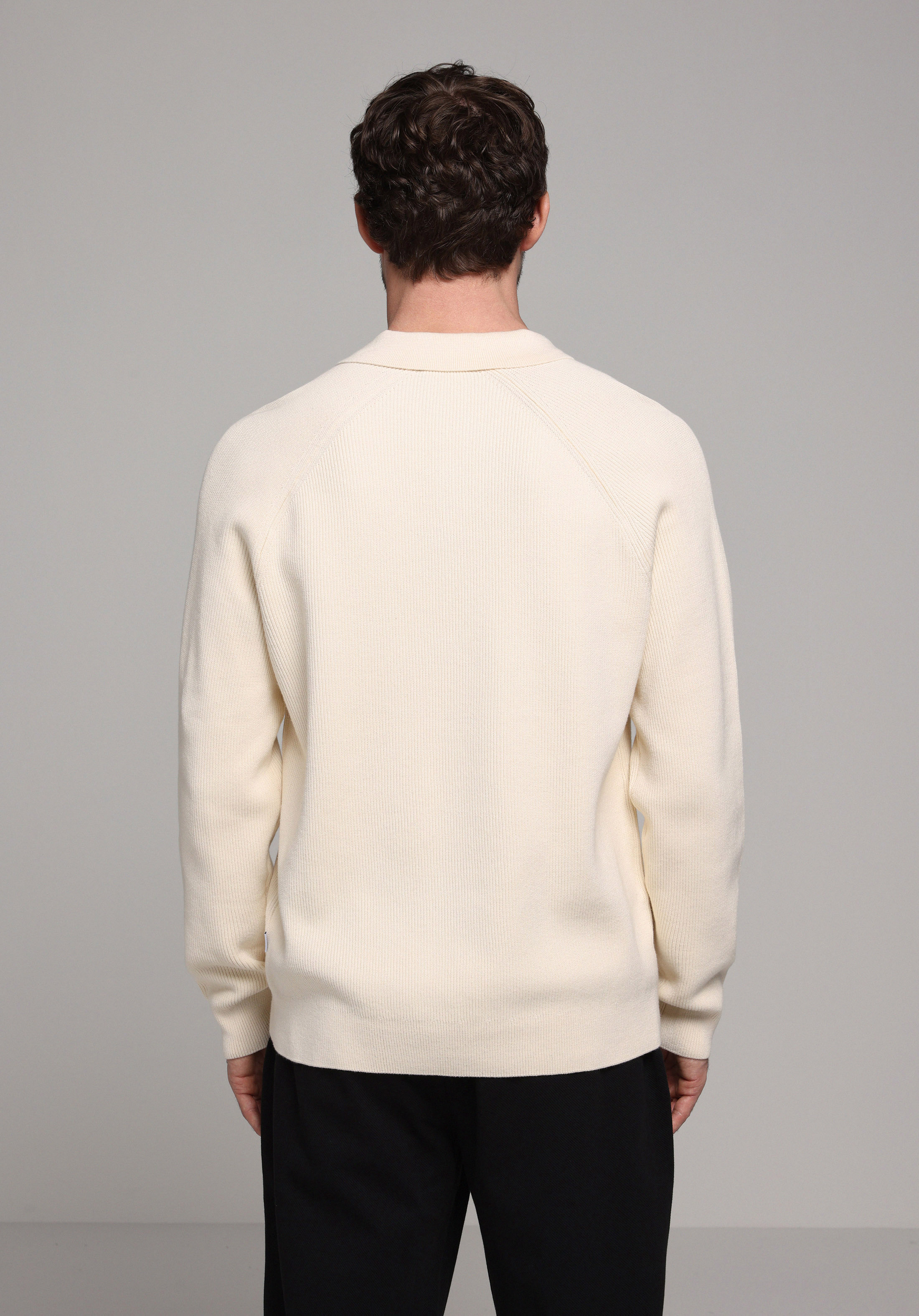 Regular Fit Polo Yaka Jakarlı Erkek Bej Kazak