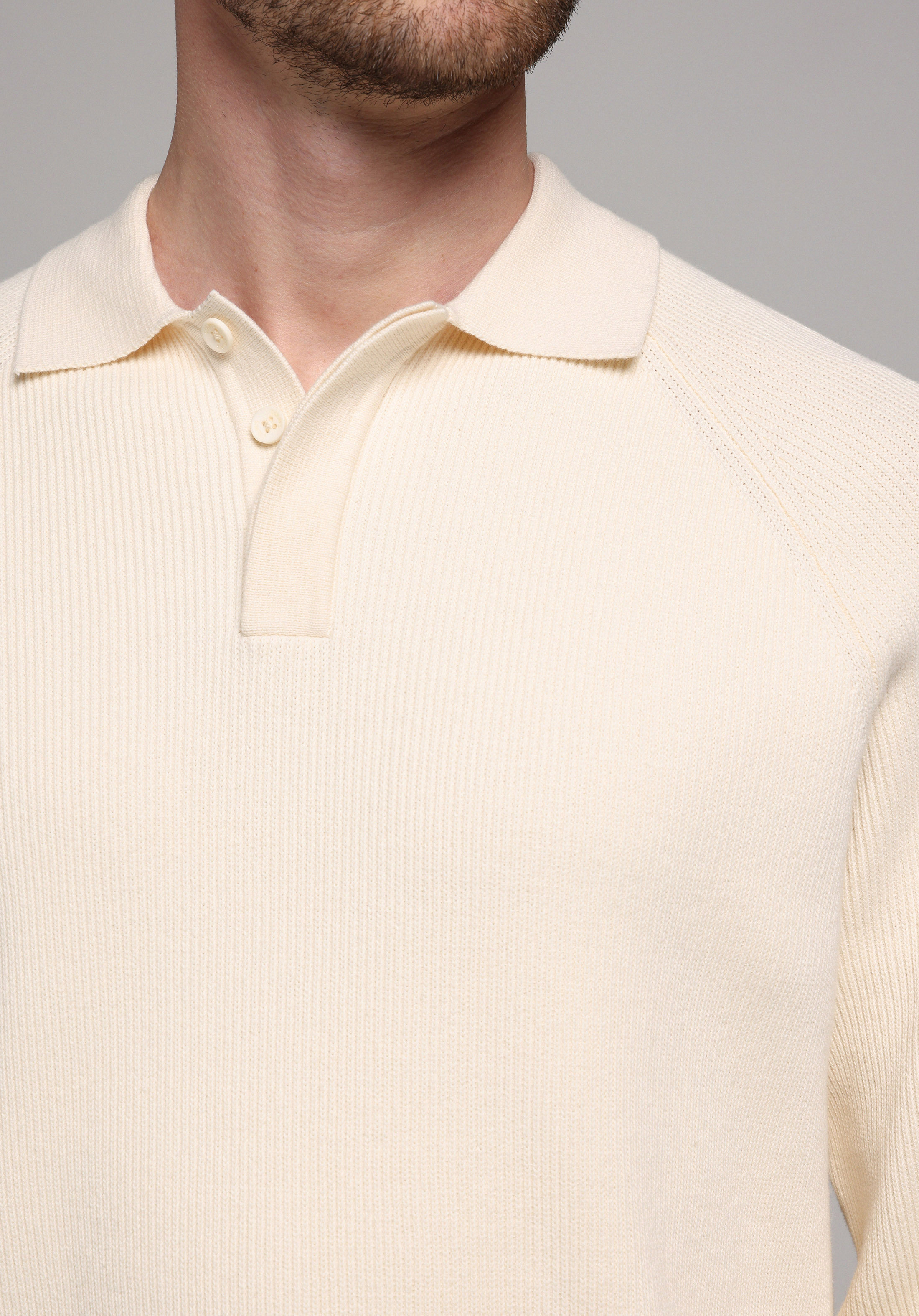 Regular Fit Polo Yaka Jakarlı Erkek Bej Kazak