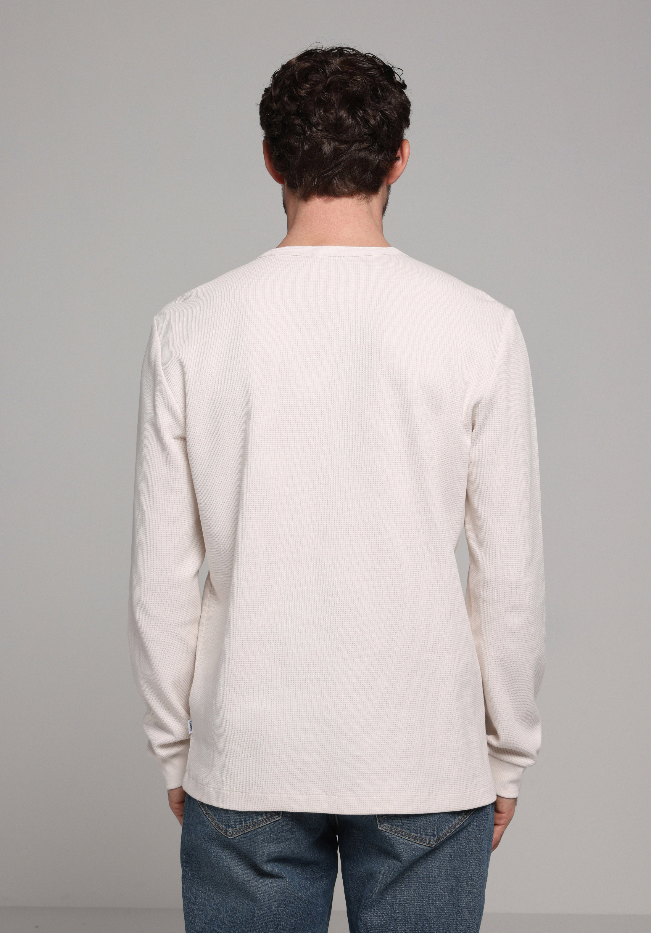 Regular Fit Düğmeli Yaka Düz Erkek Bej Uzun Kol Tişört