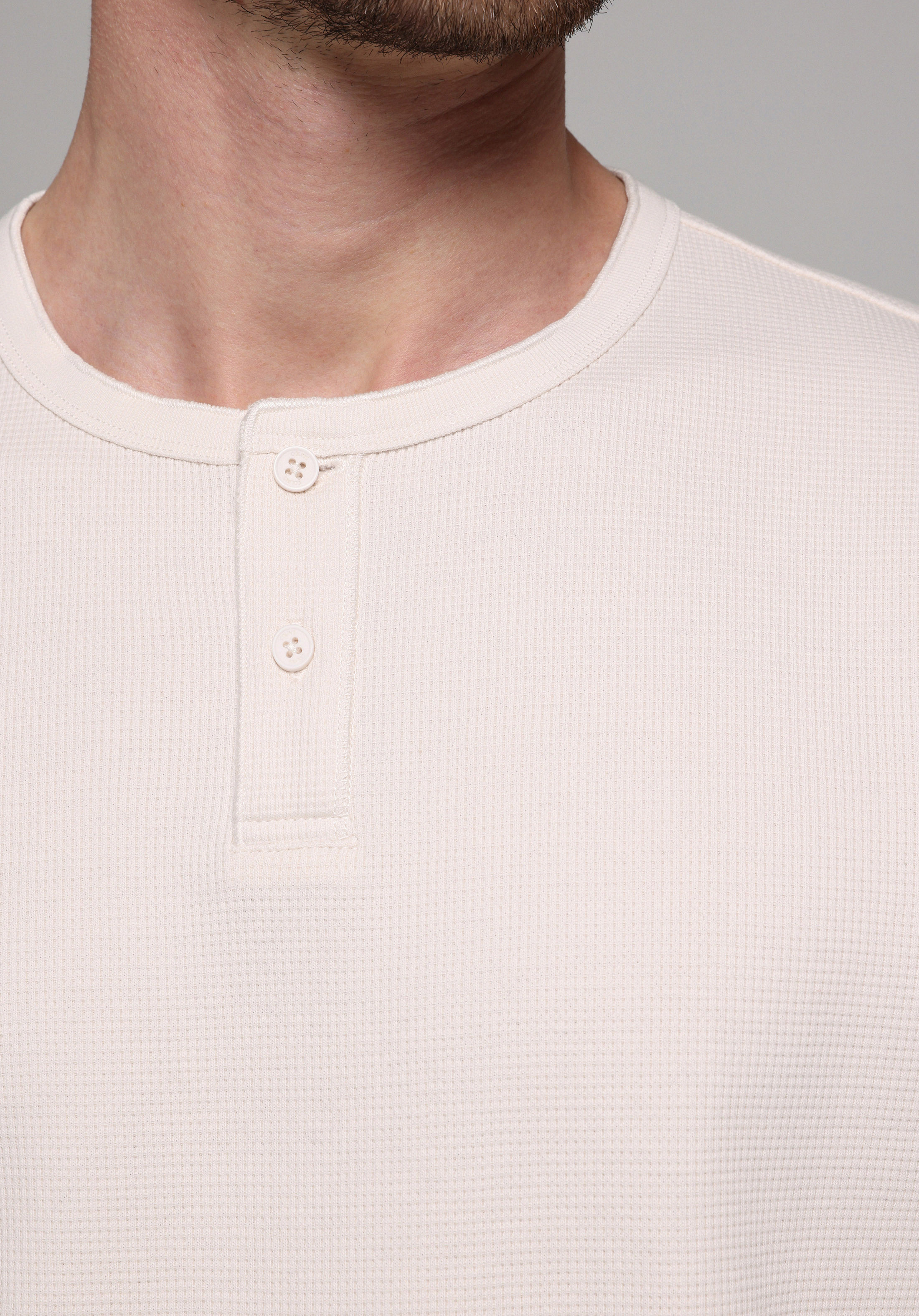 Regular Fit Düğmeli Yaka Düz Erkek Bej Uzun Kol Tişört