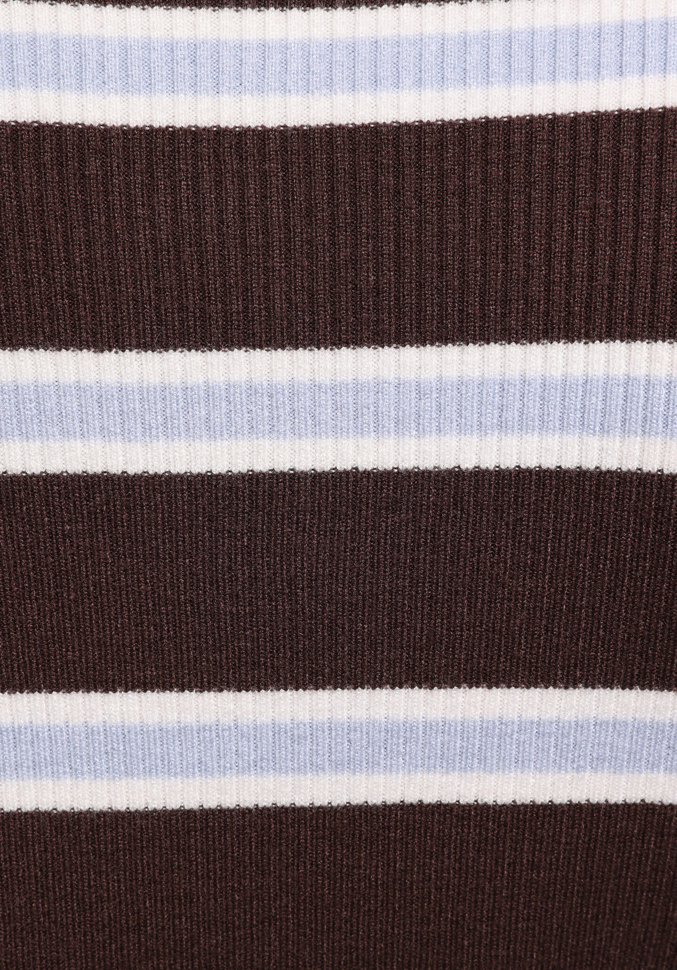 Slim Fit Polo Yaka Çizgili Kadın Kahverengi Kazak