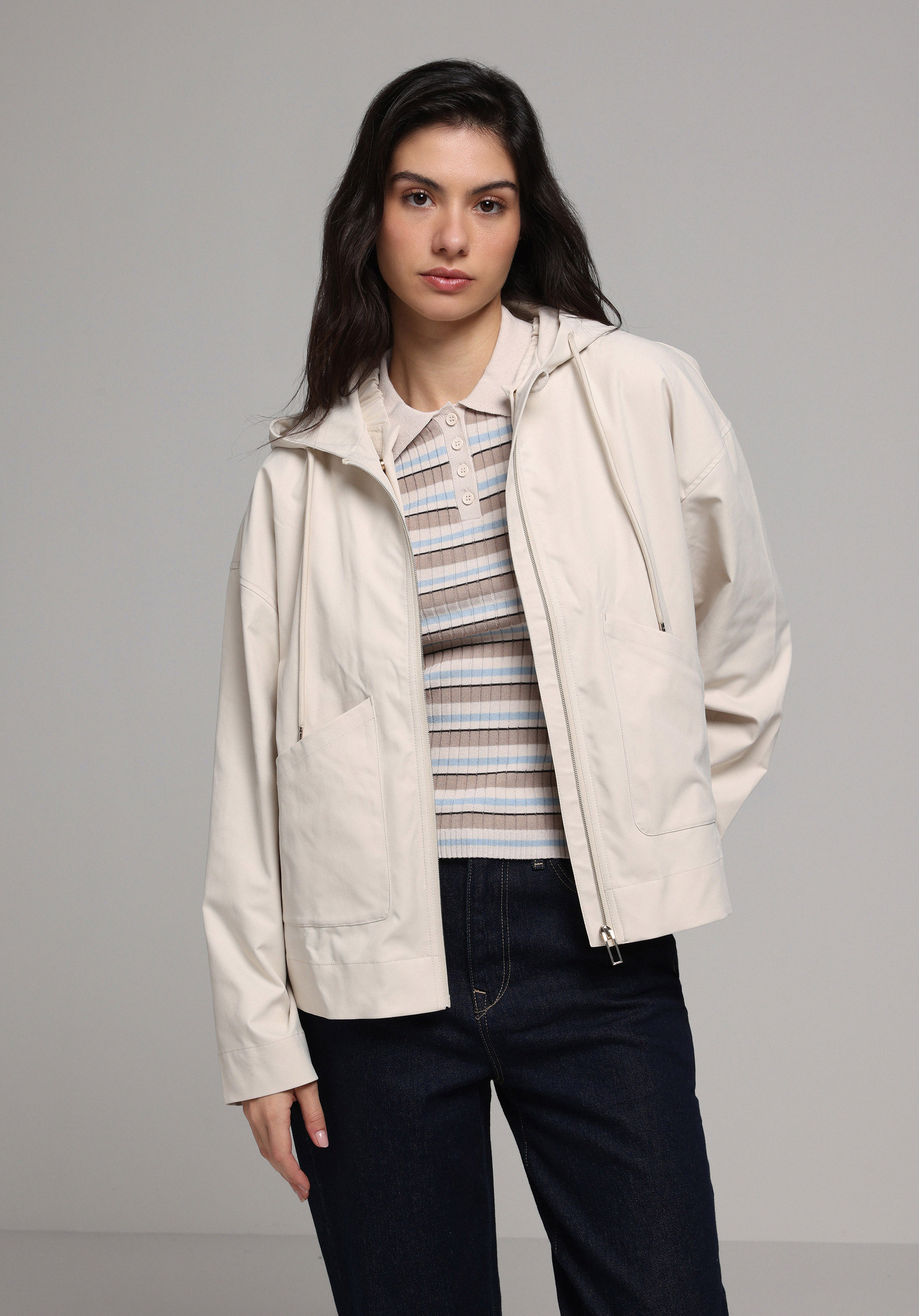 Regular Fit     Kadın Ekru Yağmurluk