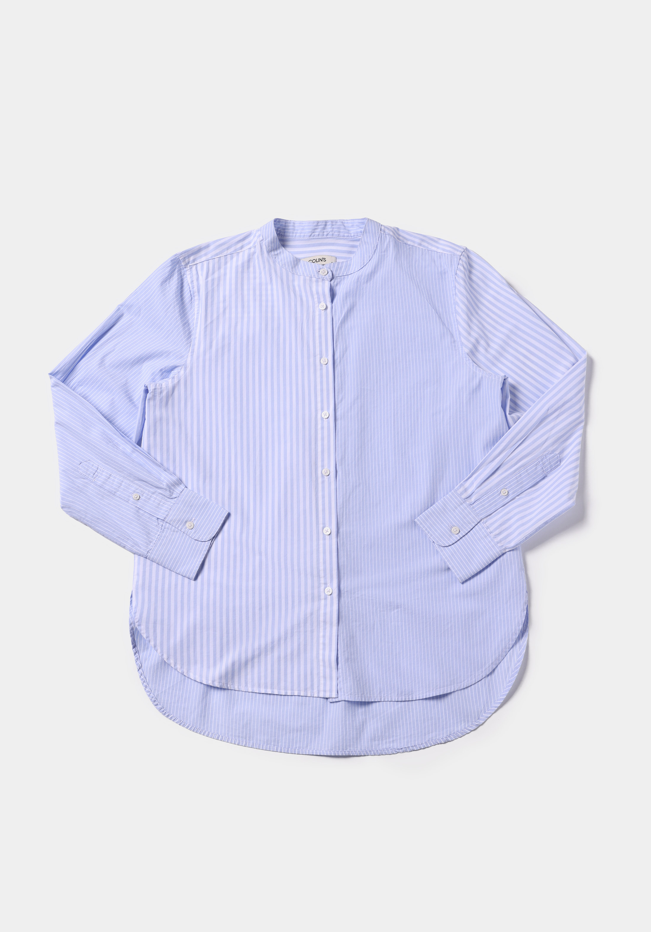 Fashion Fit Hakim Yaka Çizgili Kadın Mavi Uzun Kol Gömlek