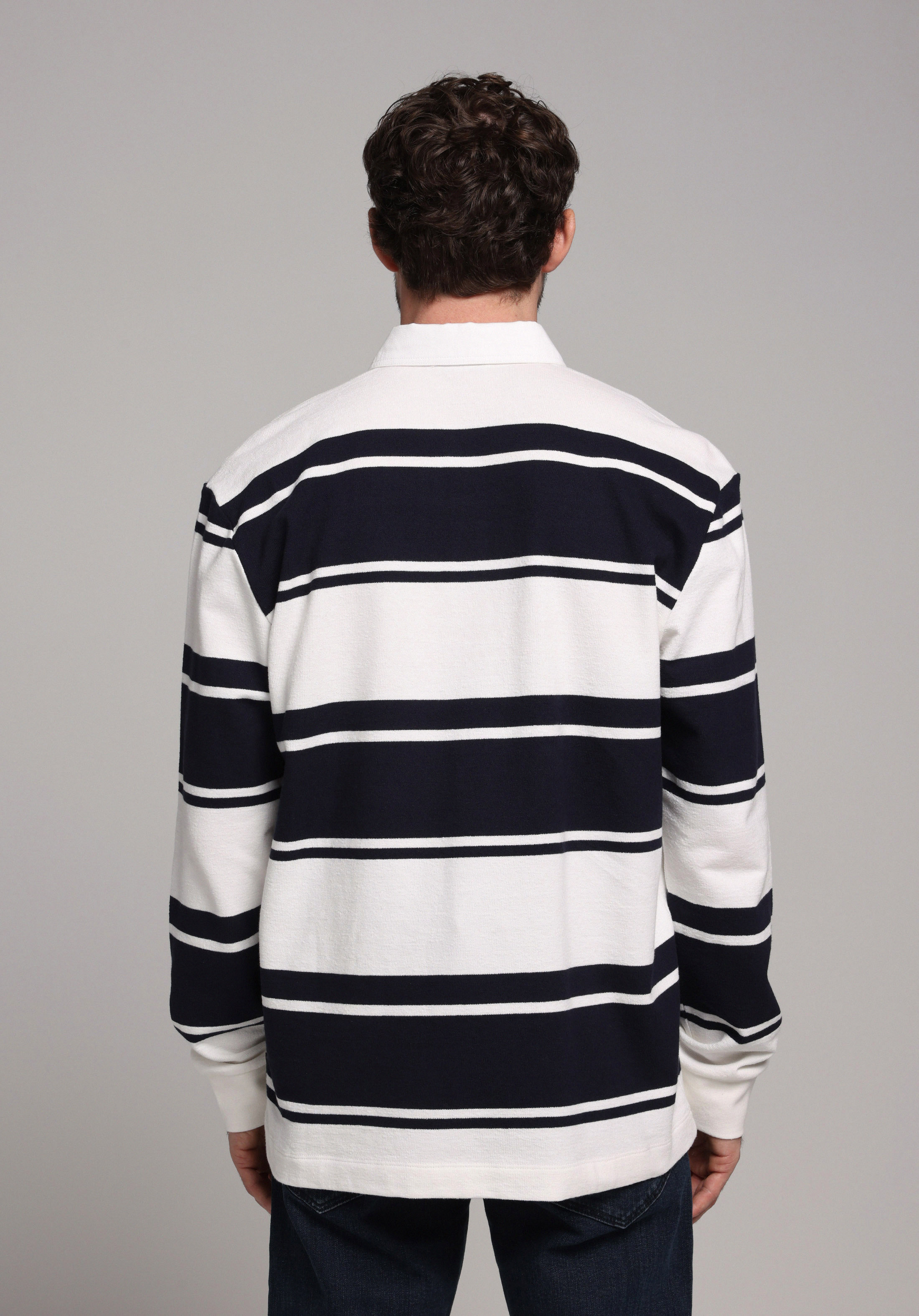 Comfort Fit Polo Yaka Çizgili Erkek Lacivert Uzun Kol Tişört