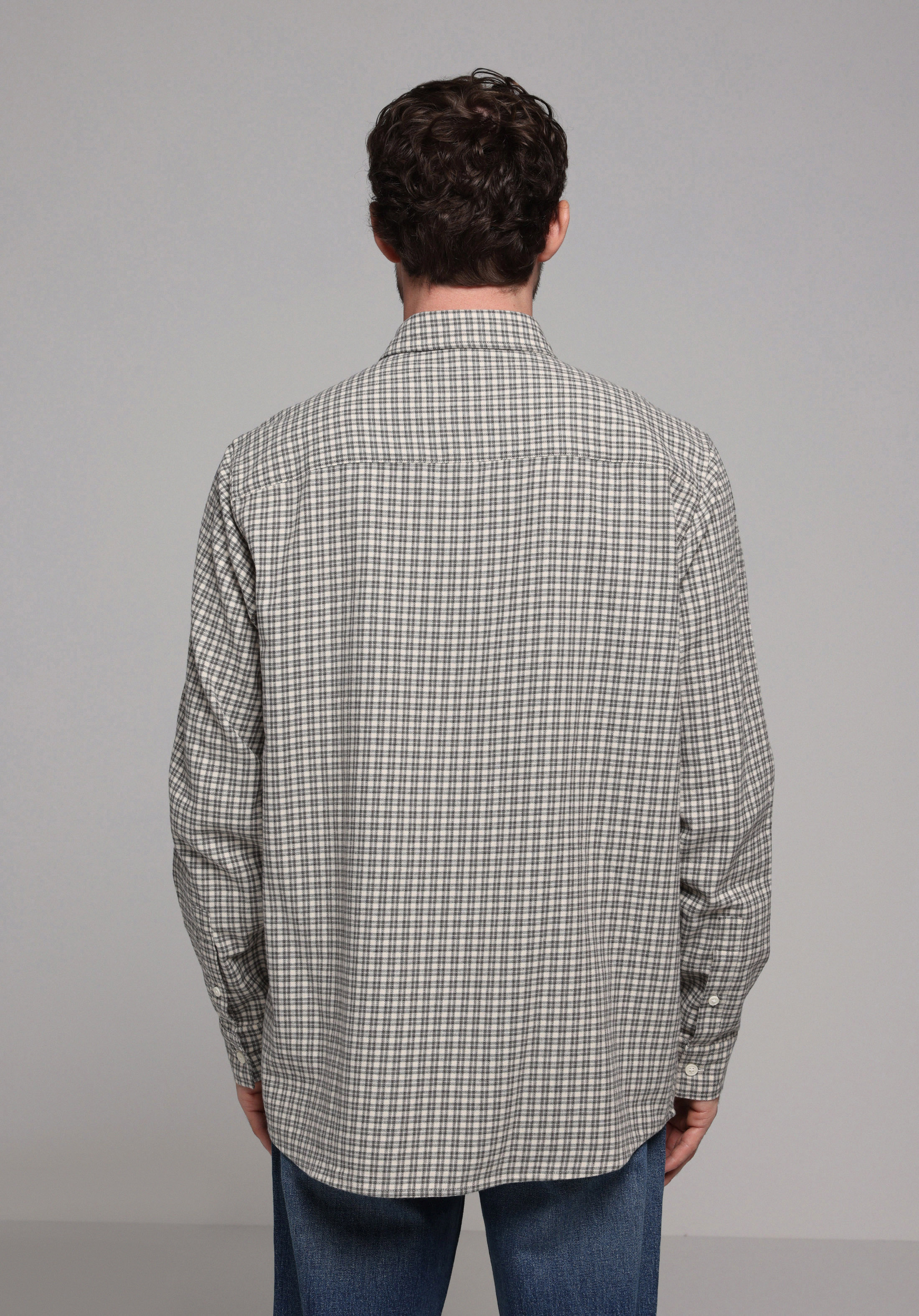 Comfort Fit Shirt Neck Ekoseli Erkek Ekru Uzun Kol Gömlek