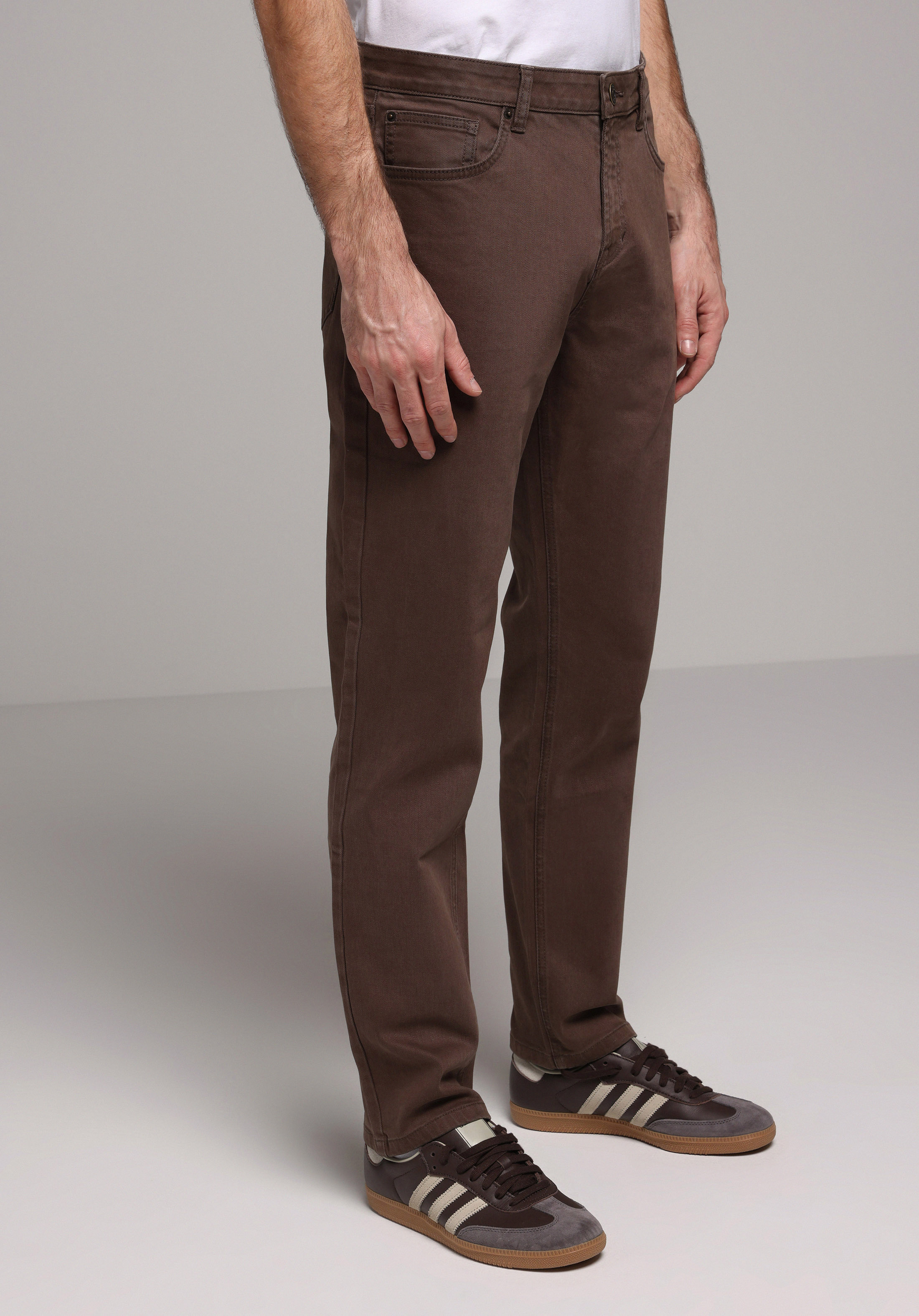 Regular Fit Orta Bel Düz Paça Erkek Kahverengi  Pantolon