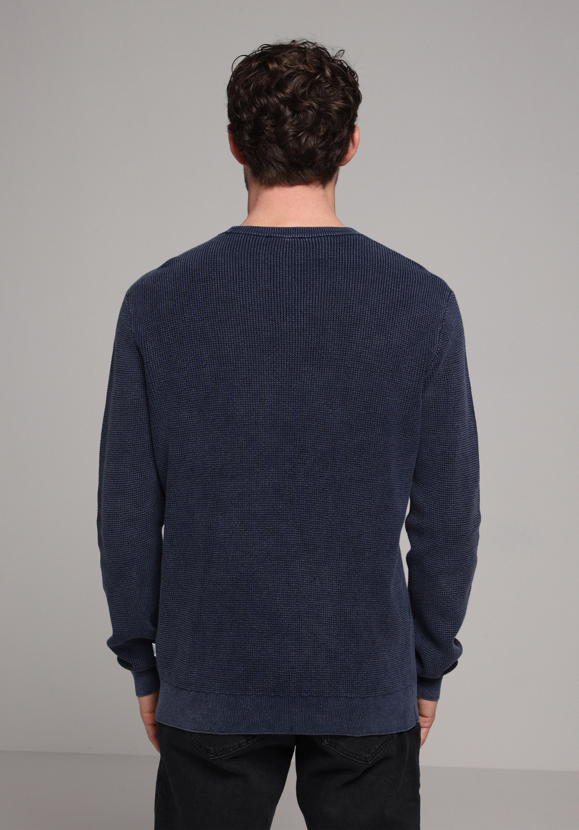 Regular Fit Yuvarlak Yaka Jakarlı Erkek Mavi Kazak