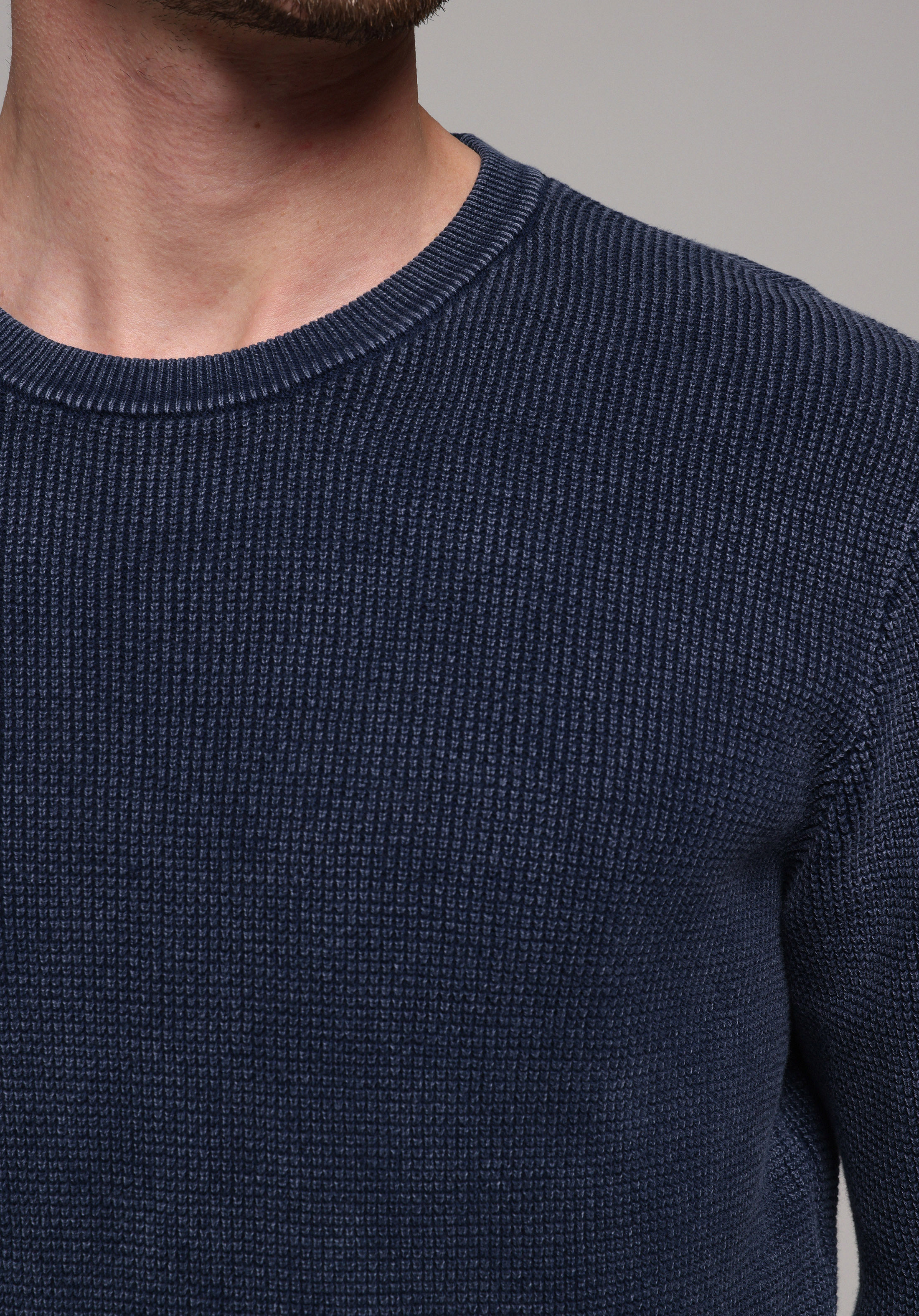 Regular Fit Yuvarlak Yaka Jakarlı Erkek Mavi Kazak