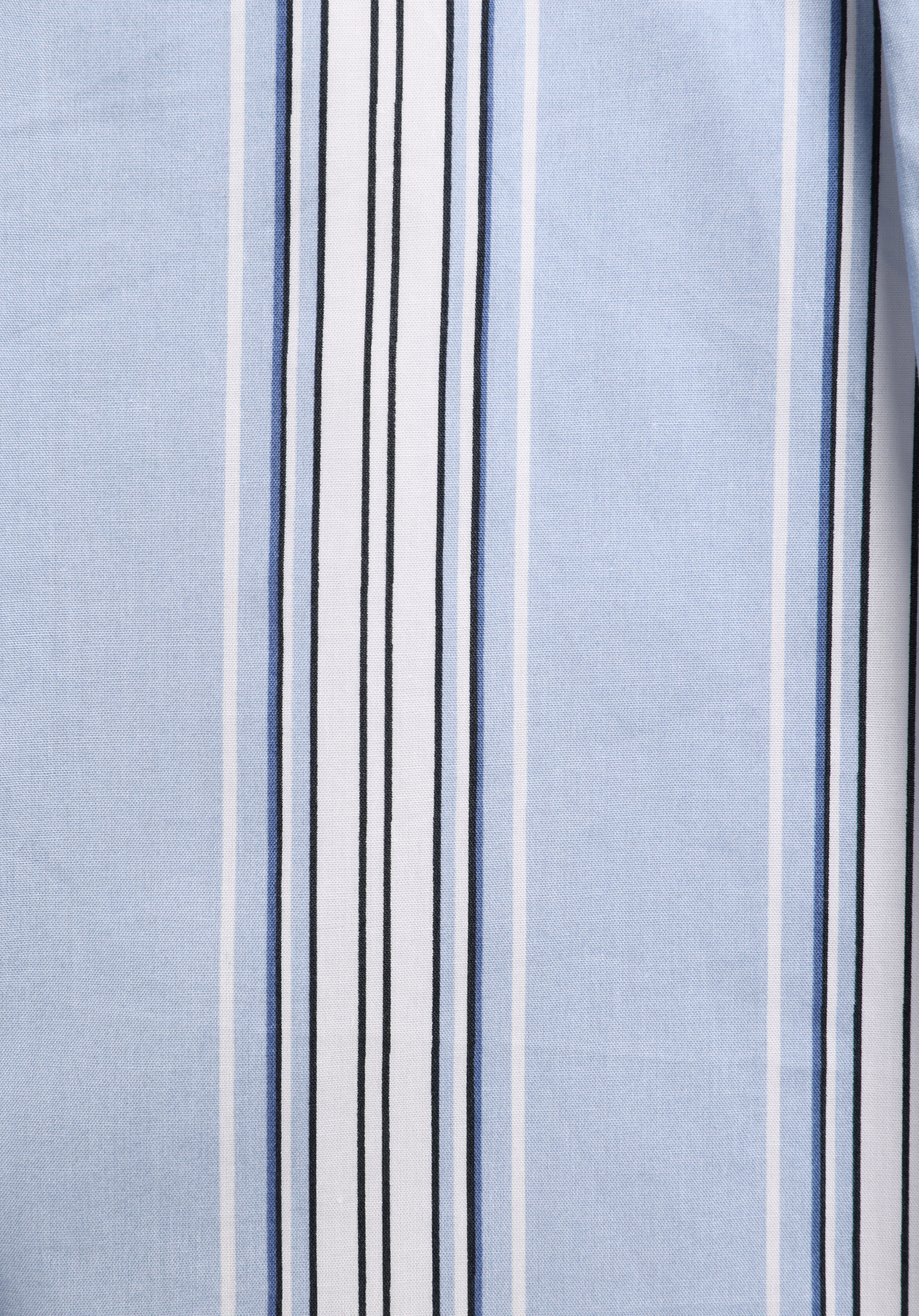 Regular Fit Shirt Neck Çizgili Kadın Mavi Uzun Kol Gömlek