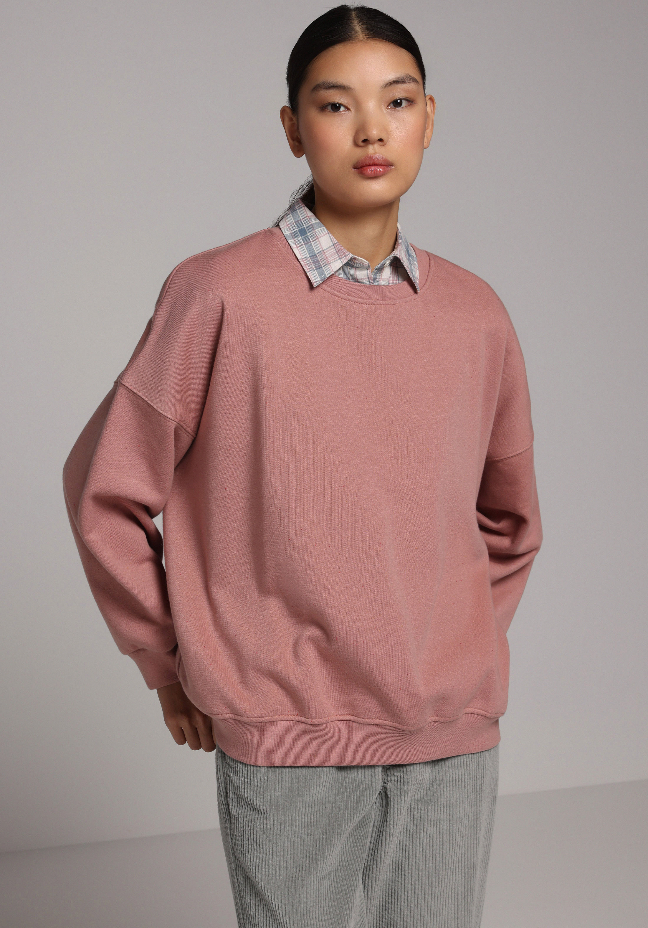 Relax Fit Yuvarlak Yaka Düz Kadın Pembe Sweatshirt