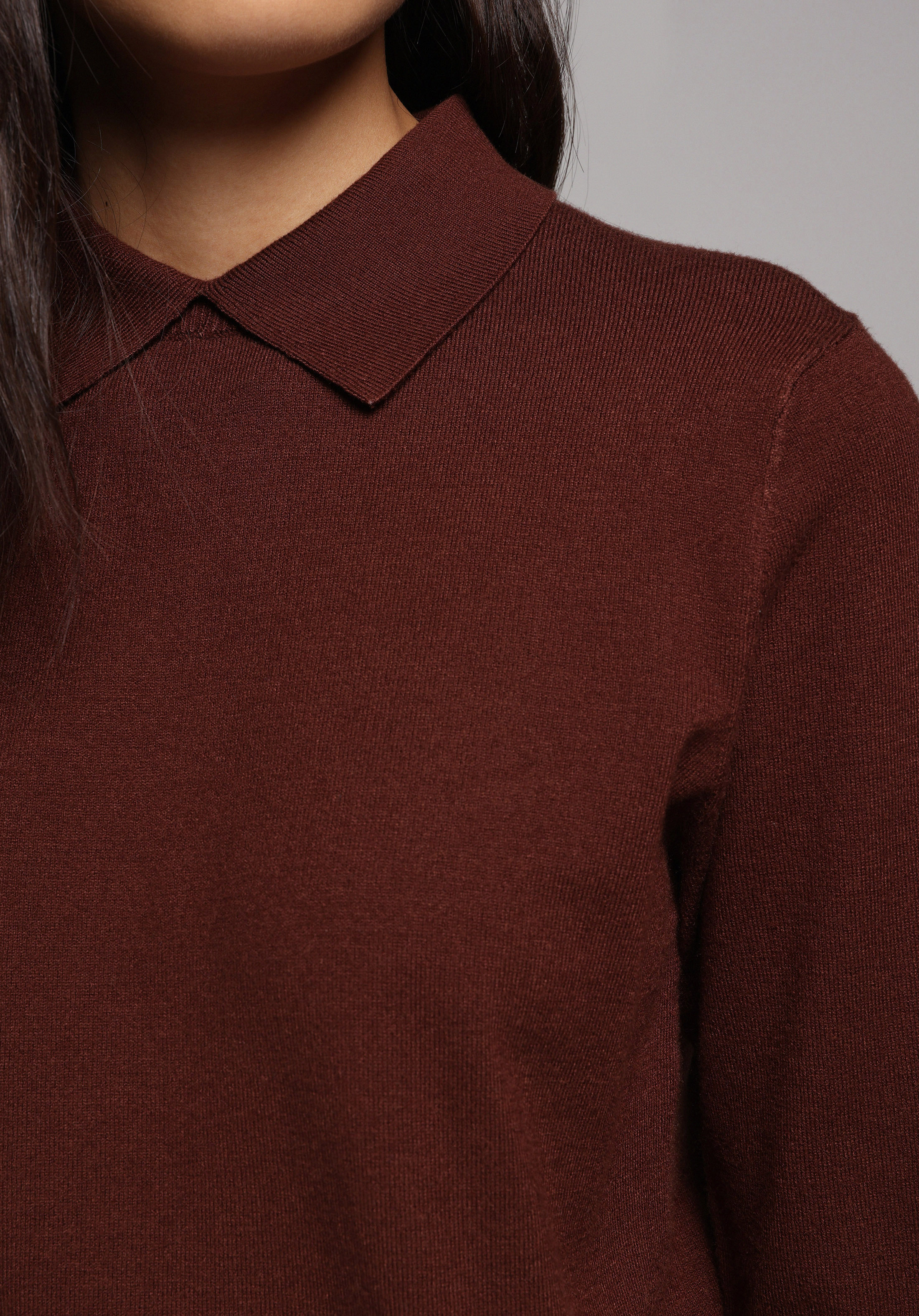 Regular Fit Polo Yaka Düz Kadın Kahverengi Kazak