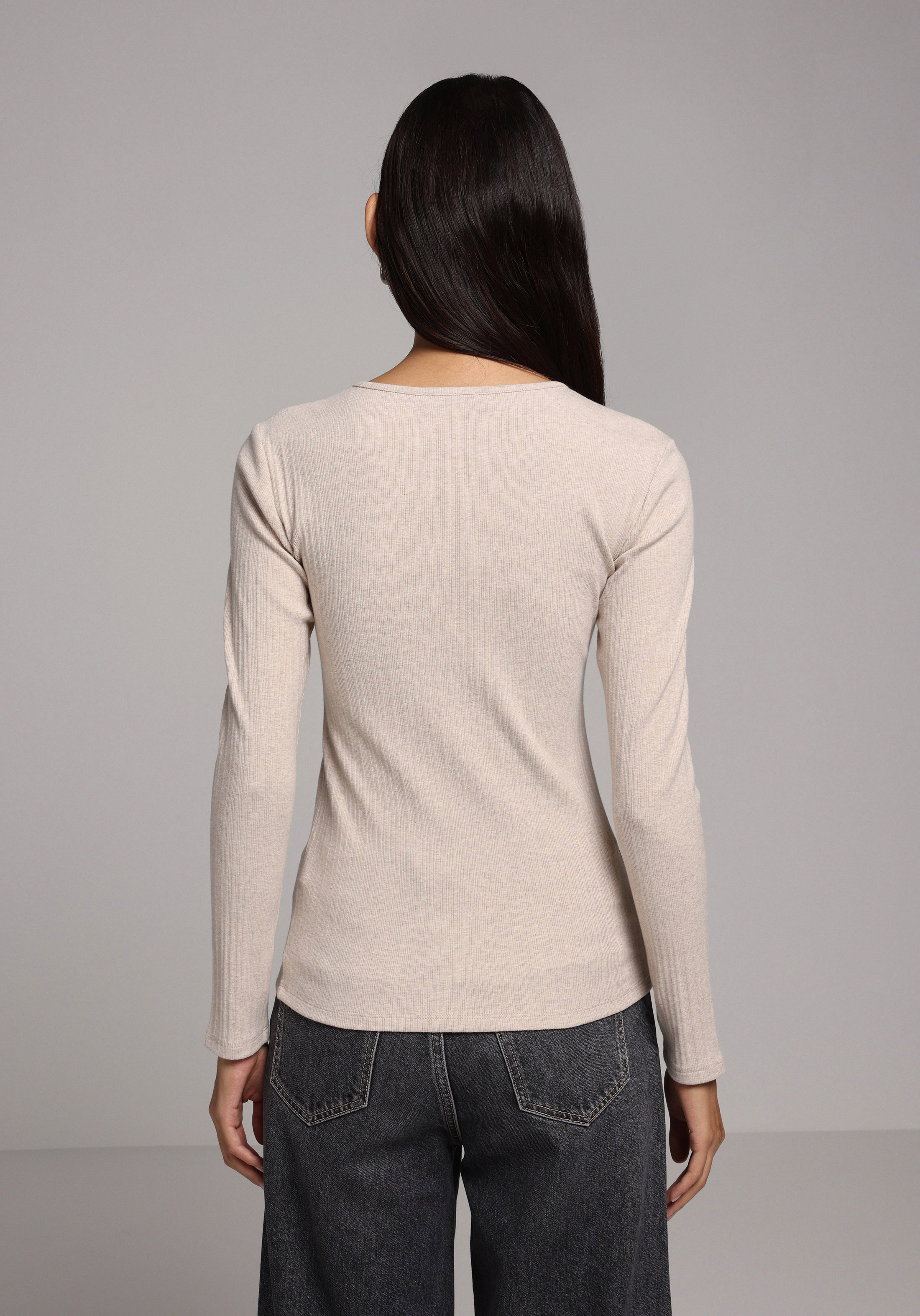 Slim Fit   Kadın Bej Tişört