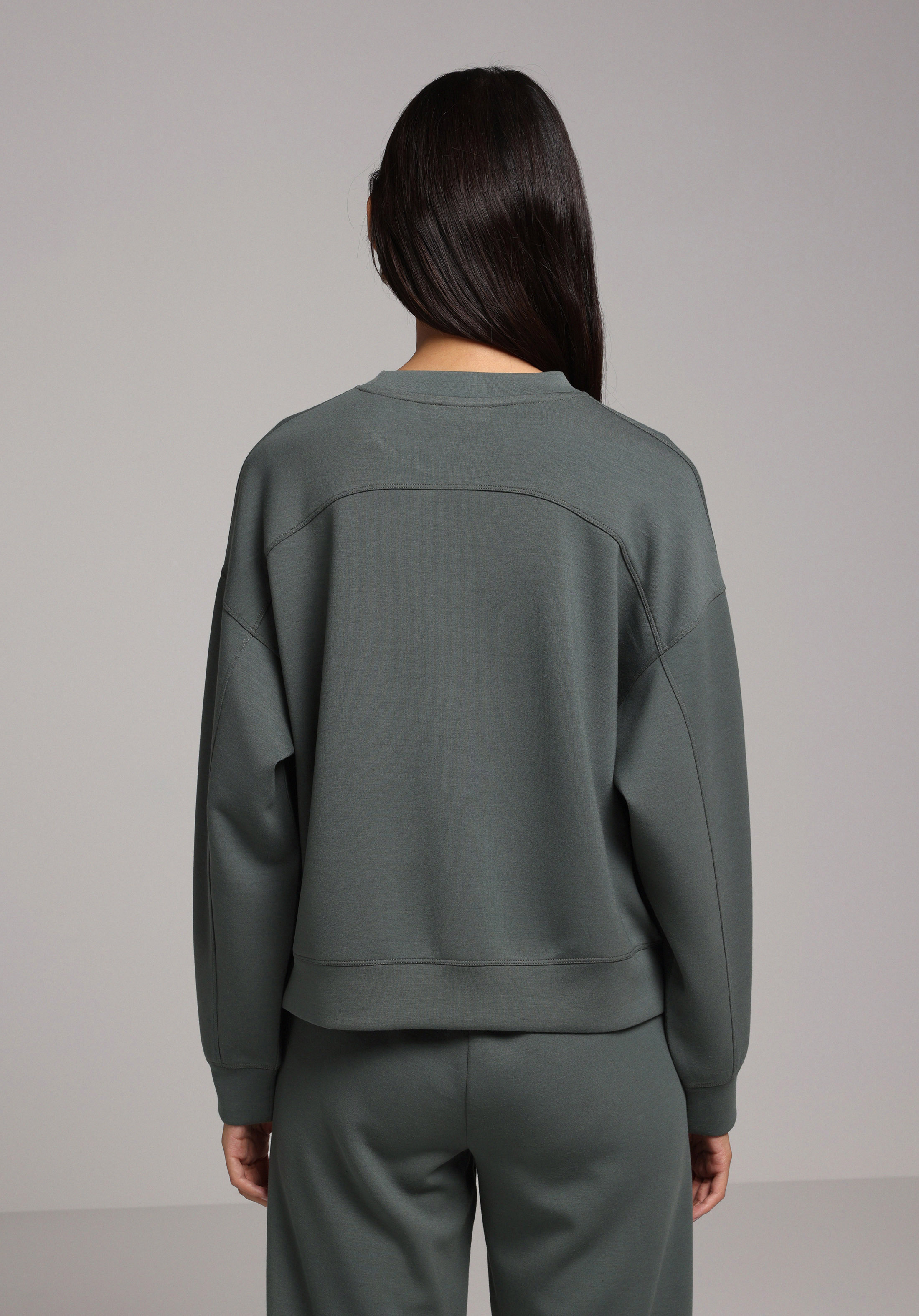 Regular Fit Yuvarlak Yaka Düz Kadın Yeşil Sweatshirt