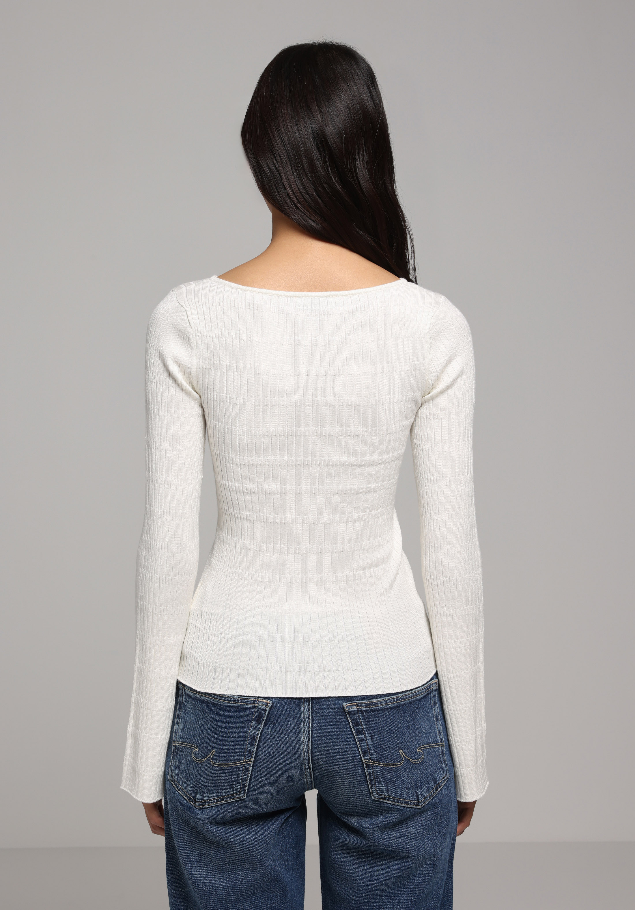 Slim Fit Kayık Yaka Düz Kadın Beyaz Kazak