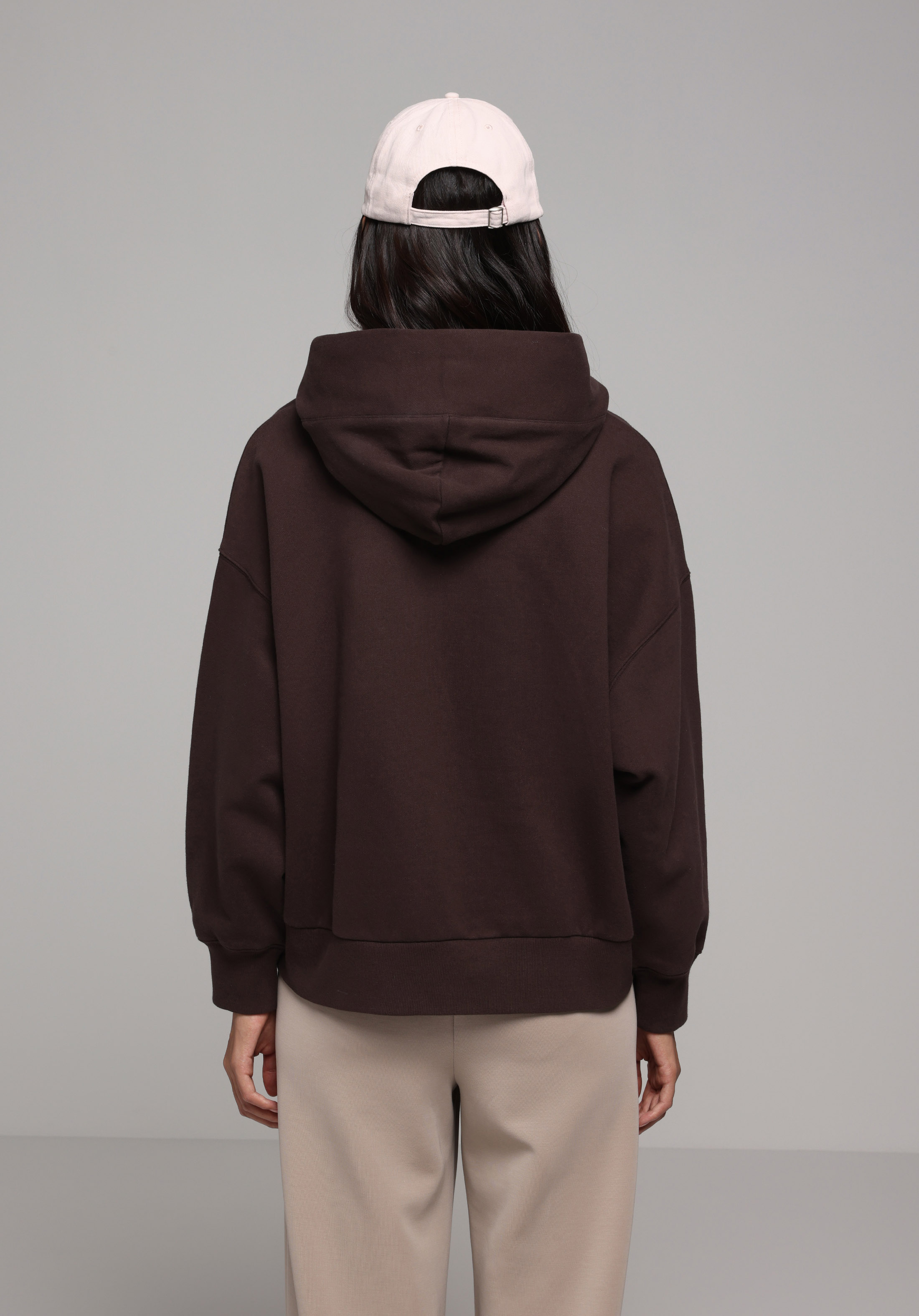 Relax Fit Kapüşonlu Düz Kadın Kahverengi Sweatshirt