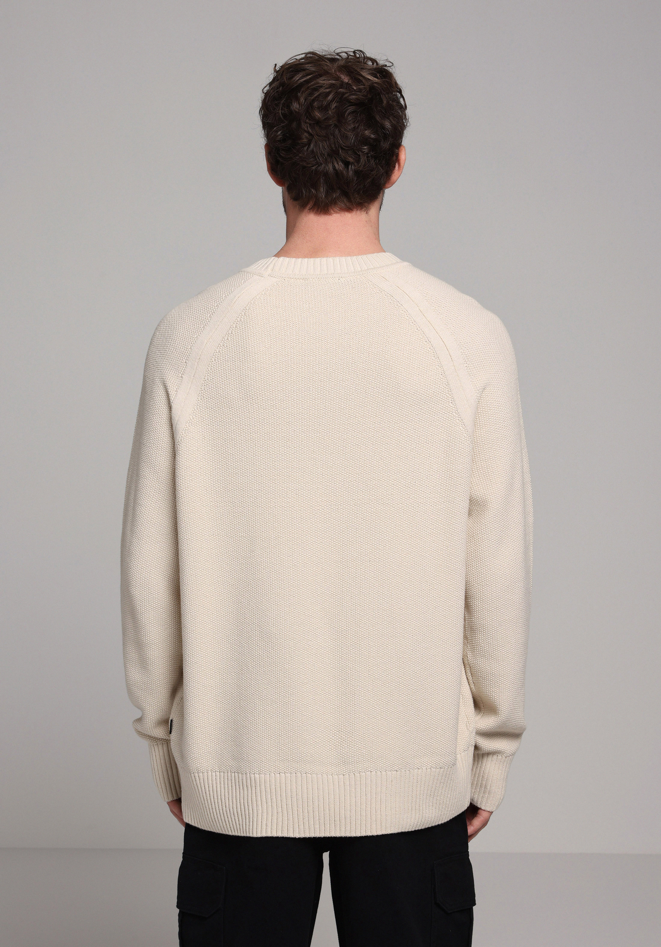 Regular Fit Yuvarlak Yaka Jakarlı Erkek Ekru Kazak